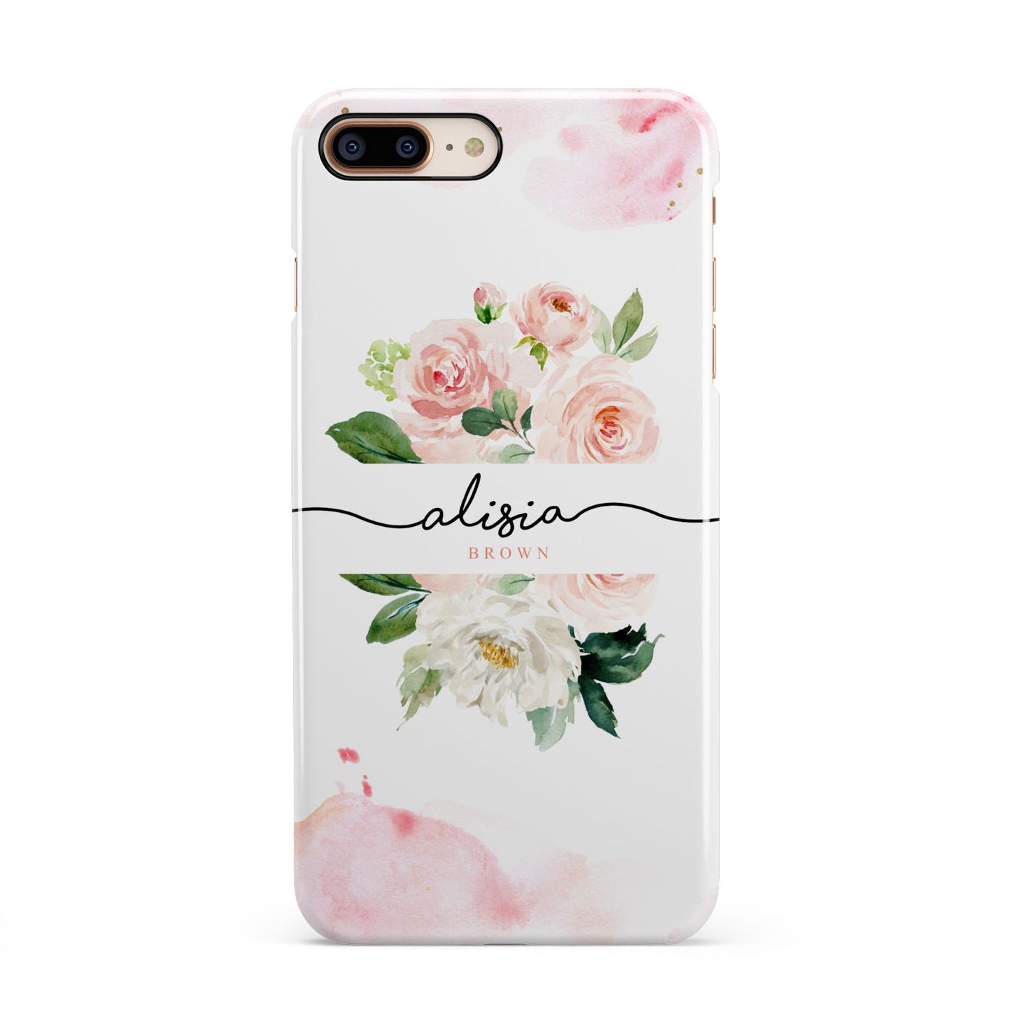 Pretty Roses Personalised Name iPhone 8 Plus 3D Snap Case on Gold Phone