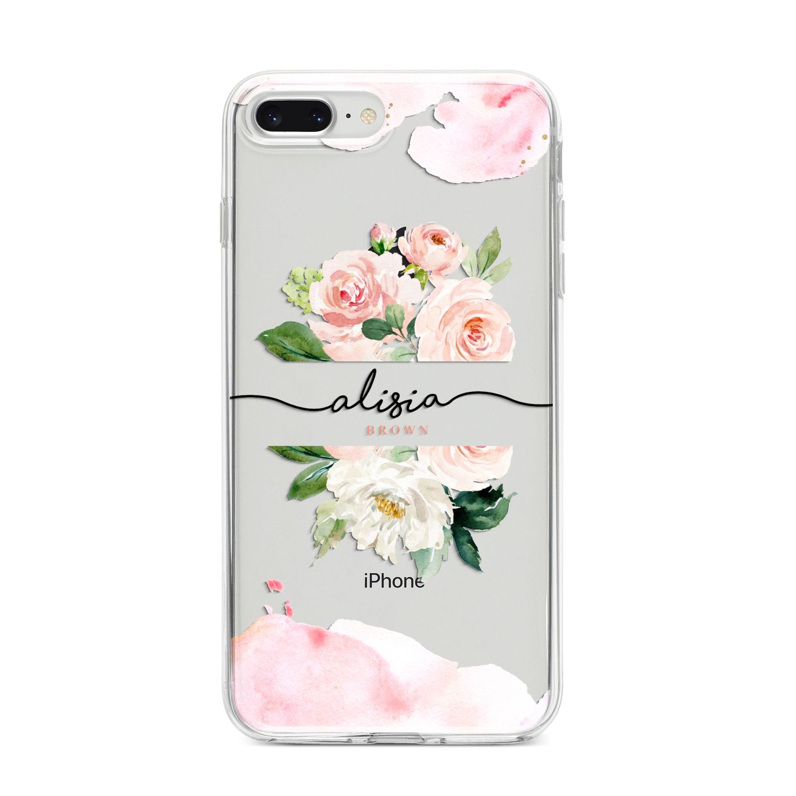 Pretty Roses Personalised Name iPhone 8 Plus Bumper Case on Silver iPhone
