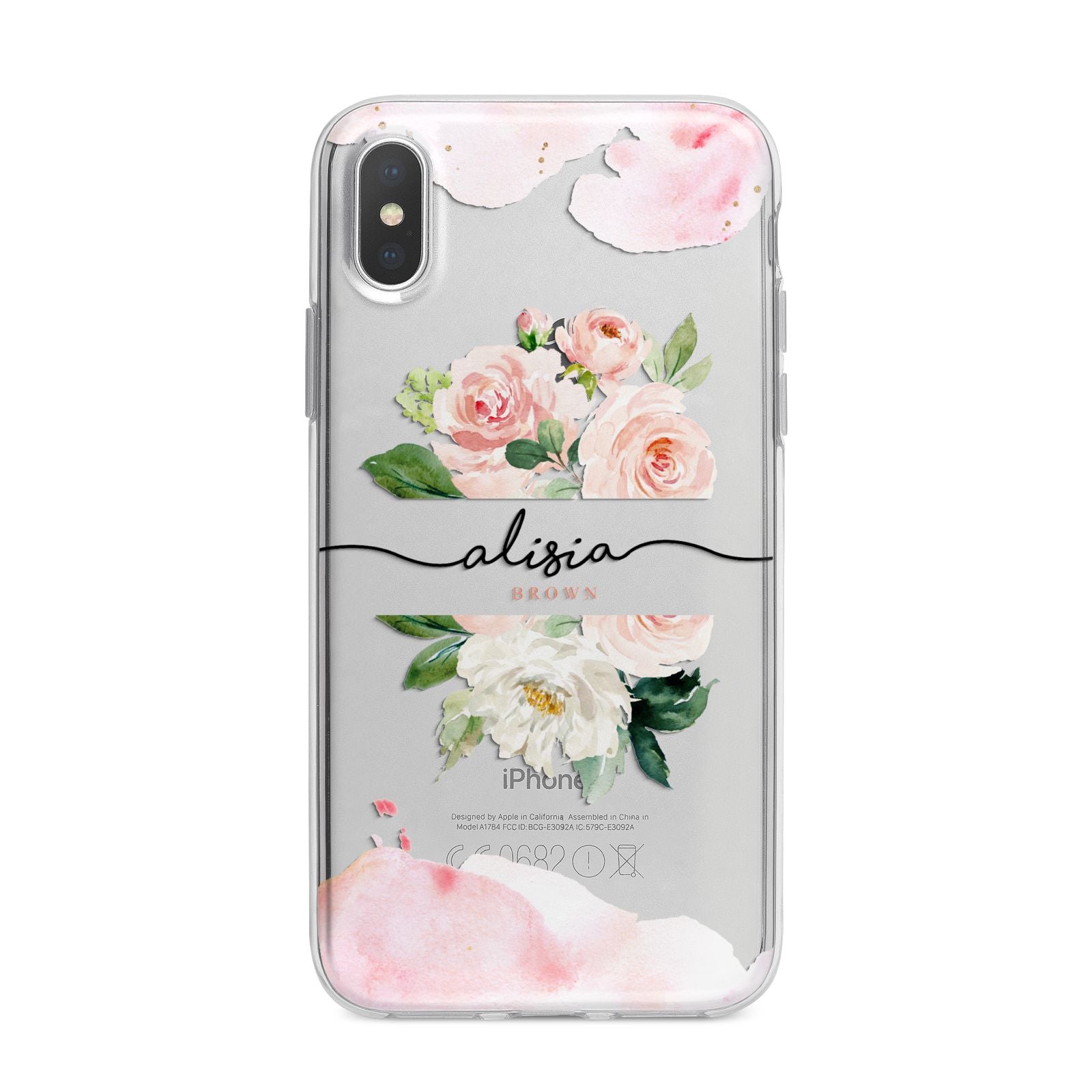 Pretty Roses Personalised Name iPhone X Bumper Case on Silver iPhone Alternative Image 1