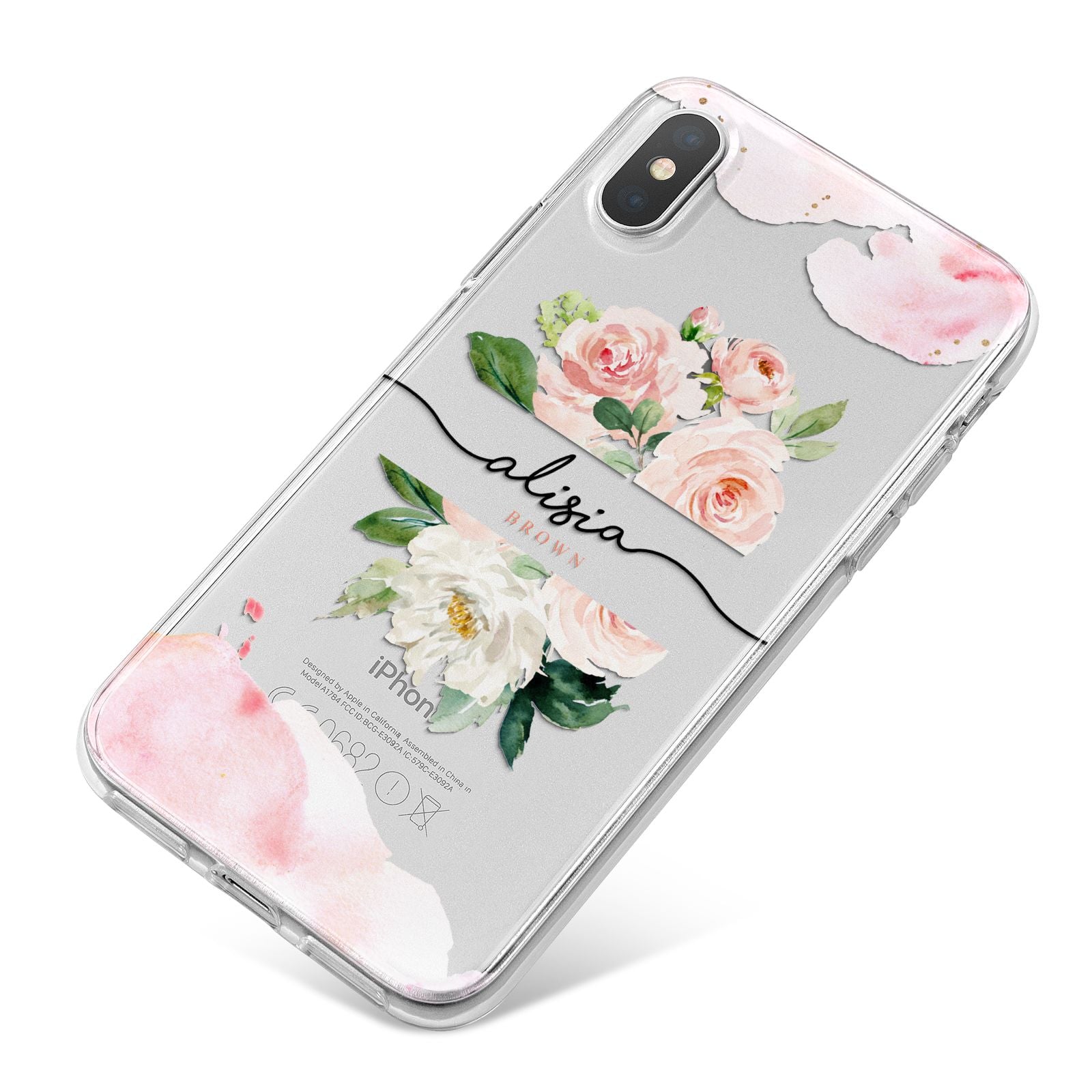 Pretty Roses Personalised Name iPhone X Bumper Case on Silver iPhone