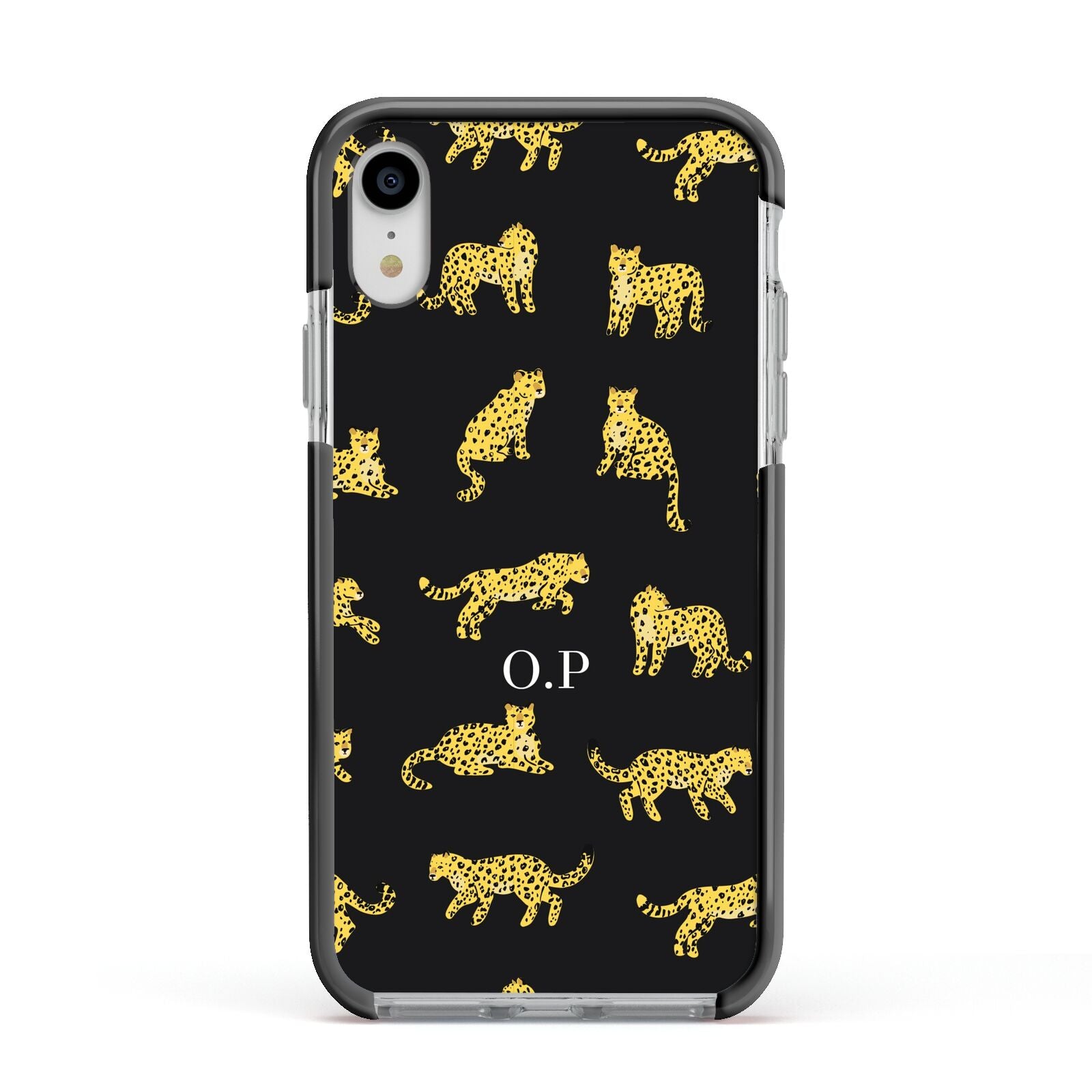 Prowling Leopard Apple iPhone XR Impact Case Black Edge on Silver Phone