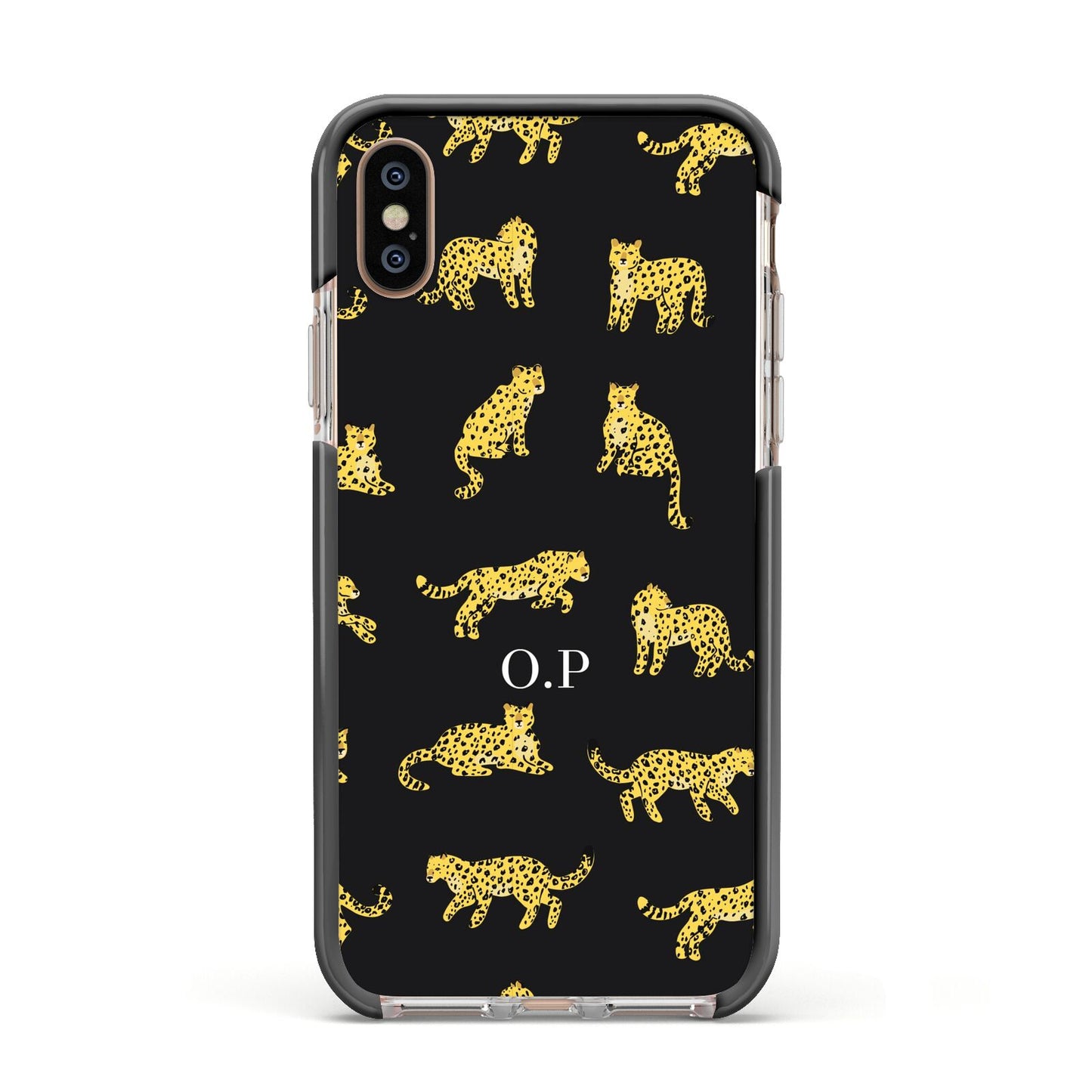 Prowling Leopard Apple iPhone Xs Impact Case Black Edge on Gold Phone