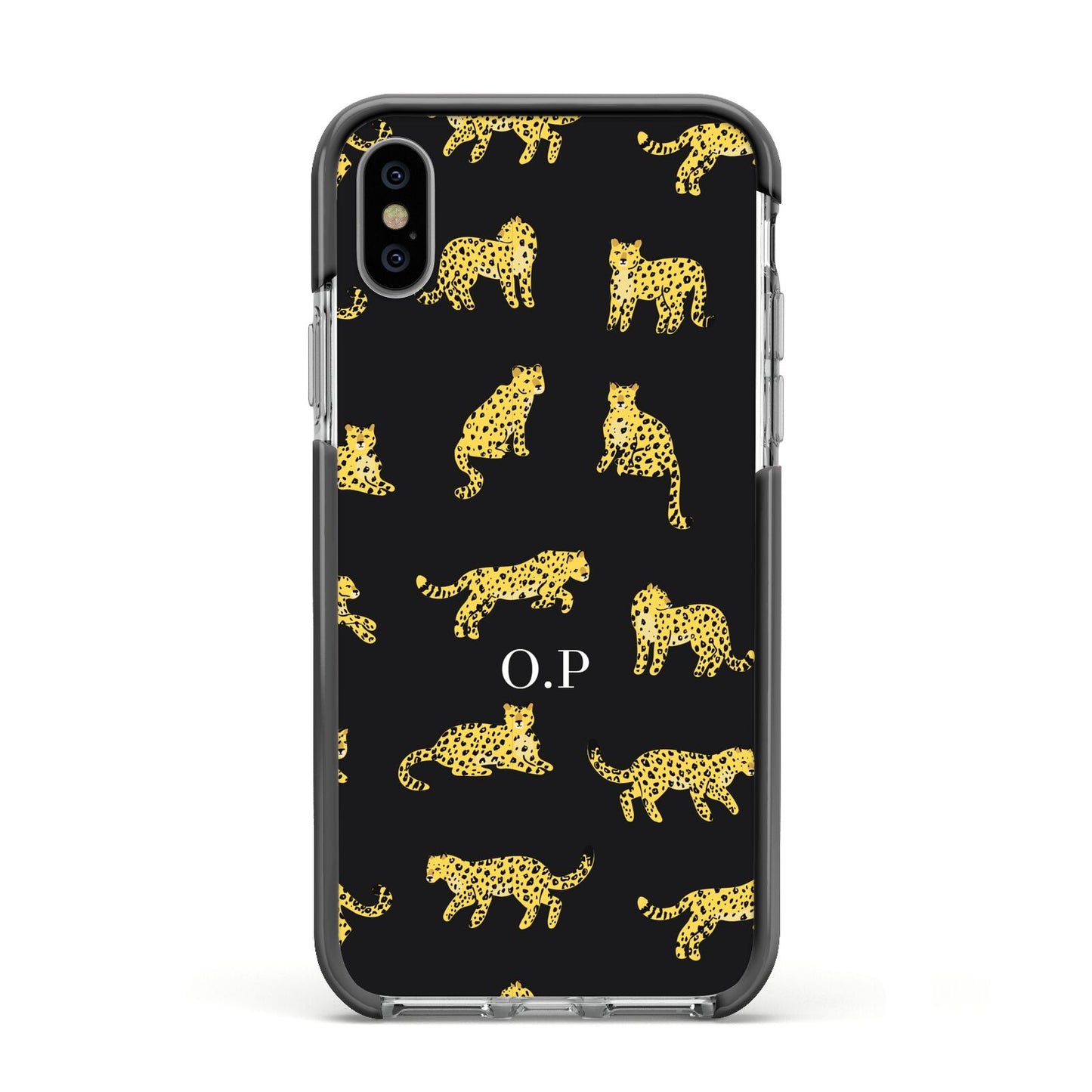 Prowling Leopard Apple iPhone Xs Impact Case Black Edge on Silver Phone