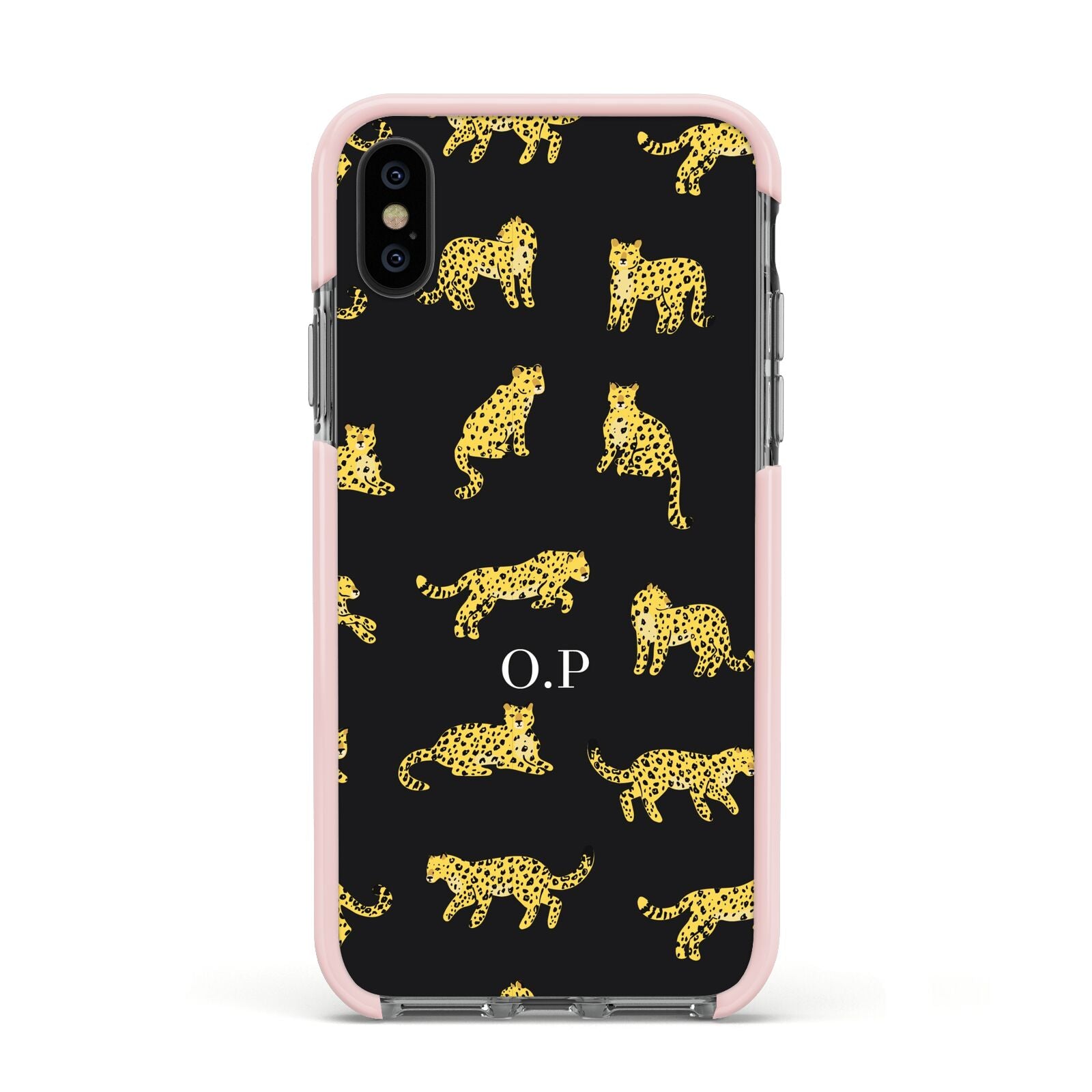 Prowling Leopard Apple iPhone Xs Impact Case Pink Edge on Black Phone