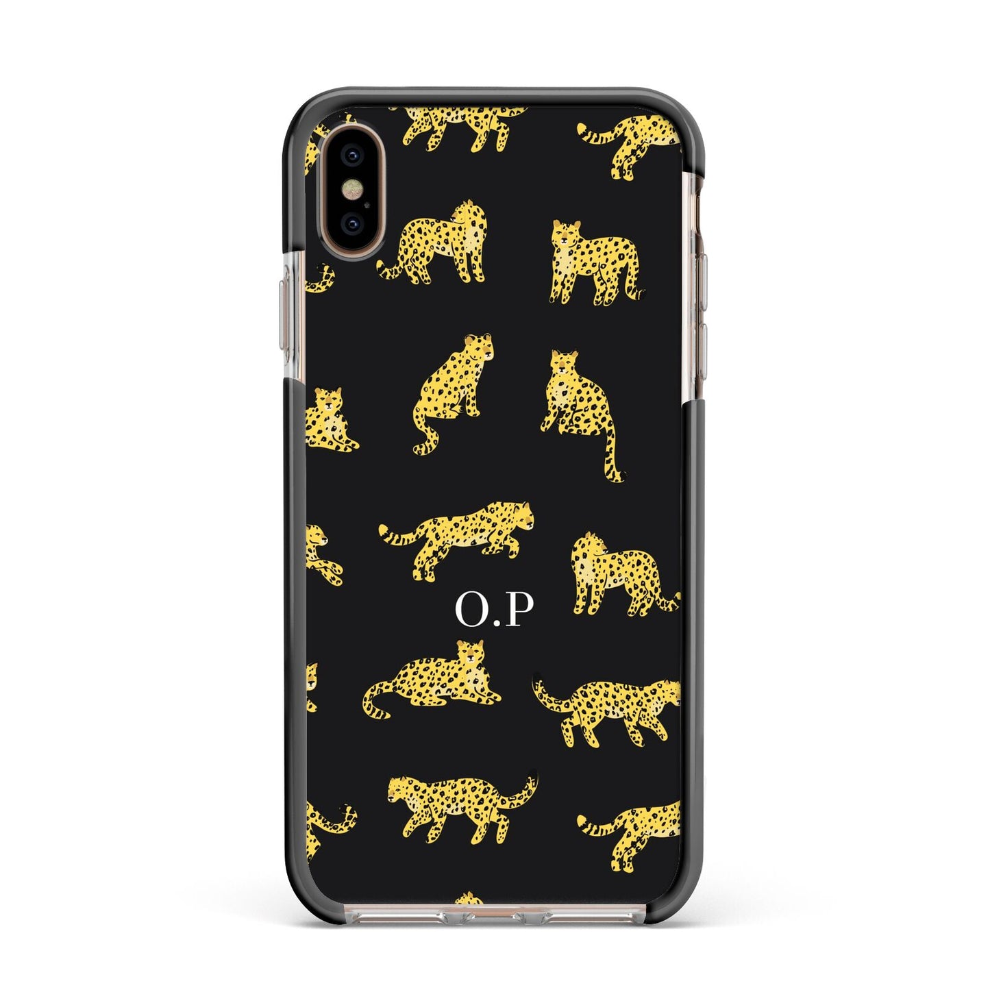 Prowling Leopard Apple iPhone Xs Max Impact Case Black Edge on Gold Phone