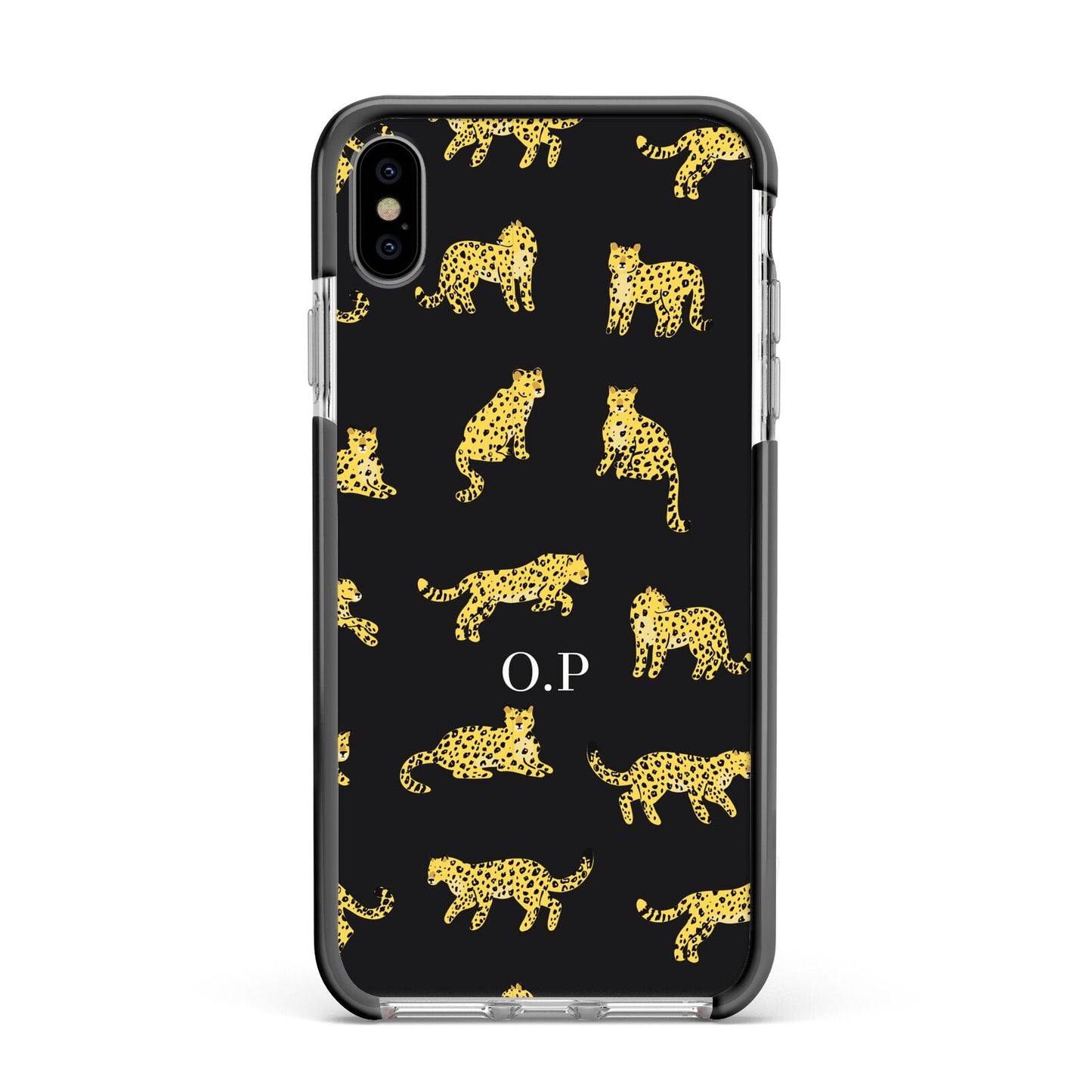 Prowling Leopard Apple iPhone Xs Max Impact Case Black Edge on Silver Phone