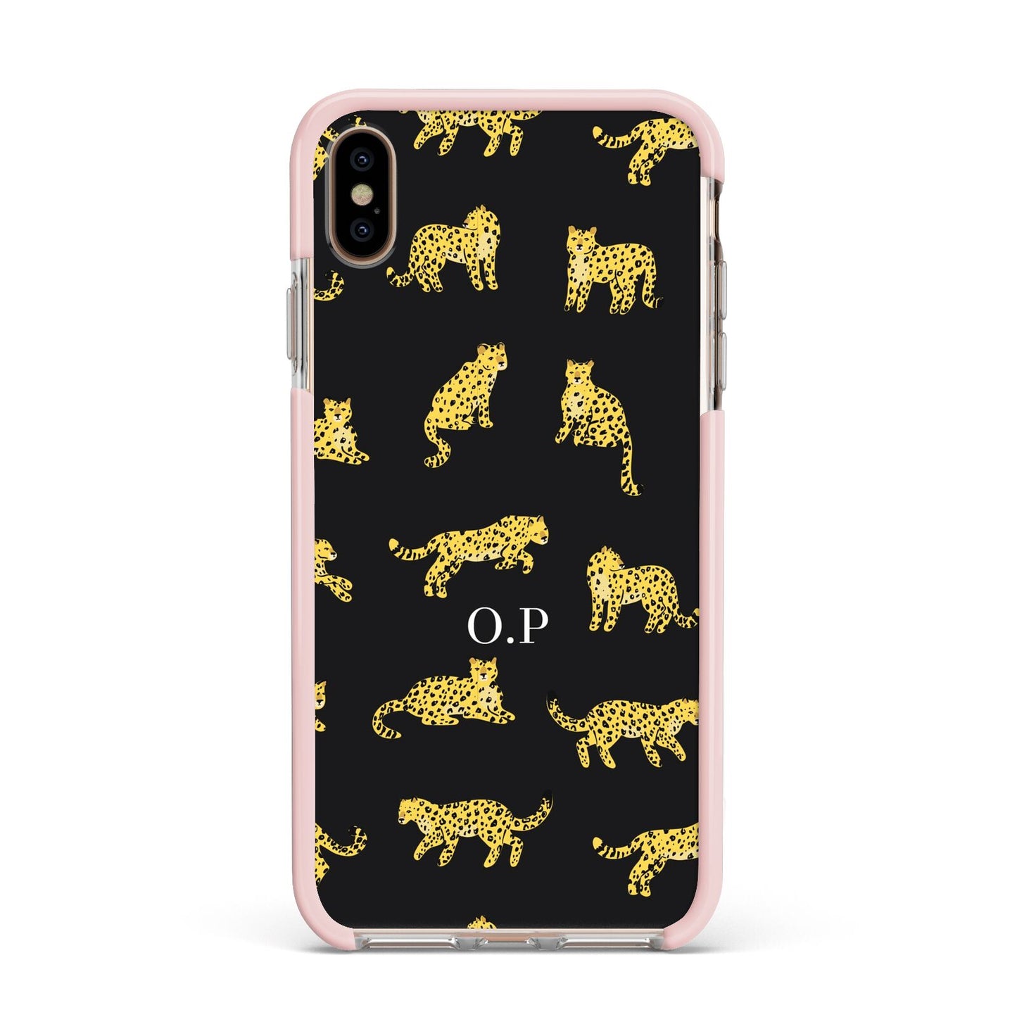 Prowling Leopard Apple iPhone Xs Max Impact Case Pink Edge on Gold Phone
