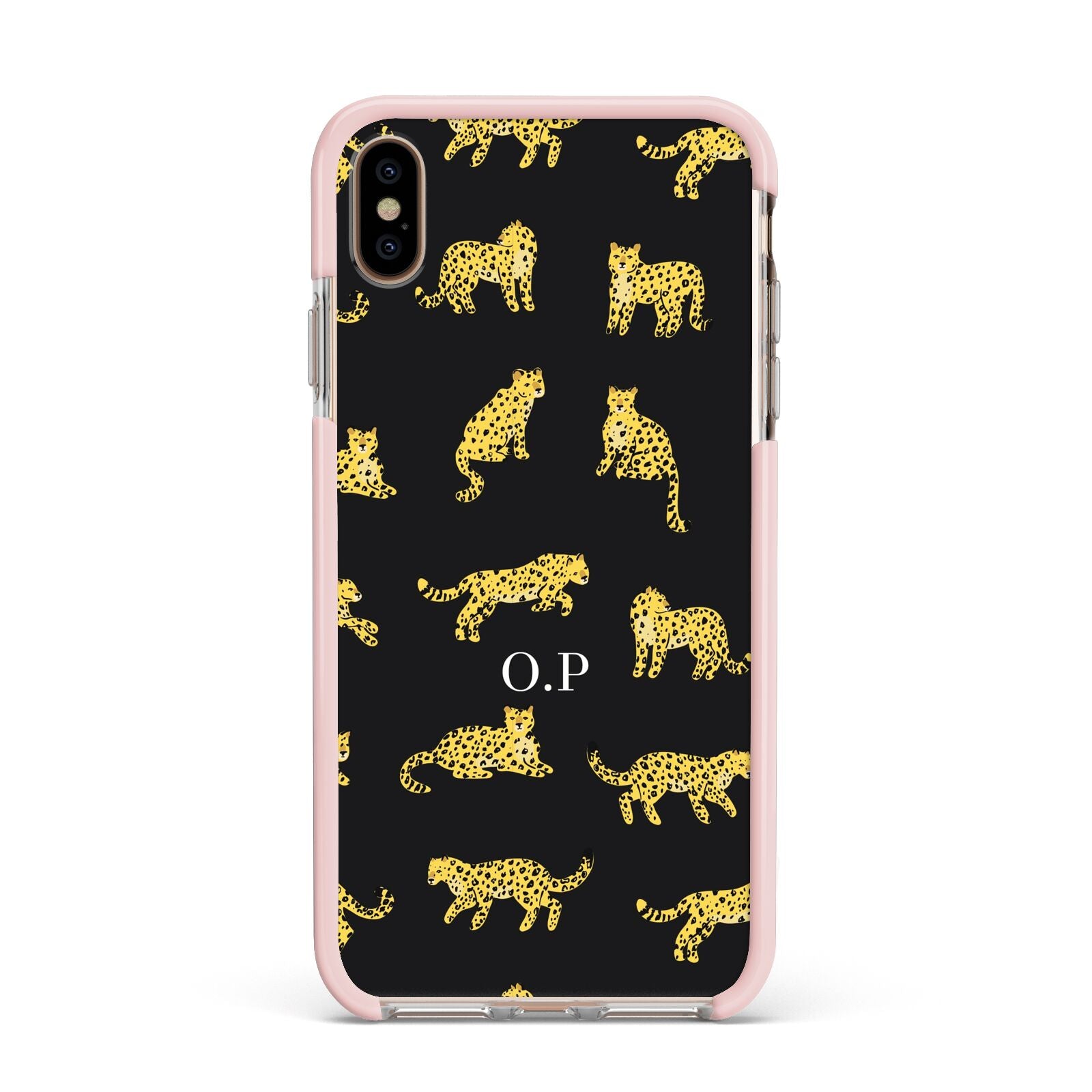 Prowling Leopard Apple iPhone Xs Max Impact Case Pink Edge on Gold Phone