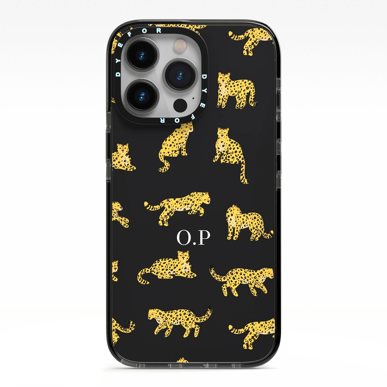 Prowling Leopard iPhone 13 Pro Black Impact Case on Silver phone