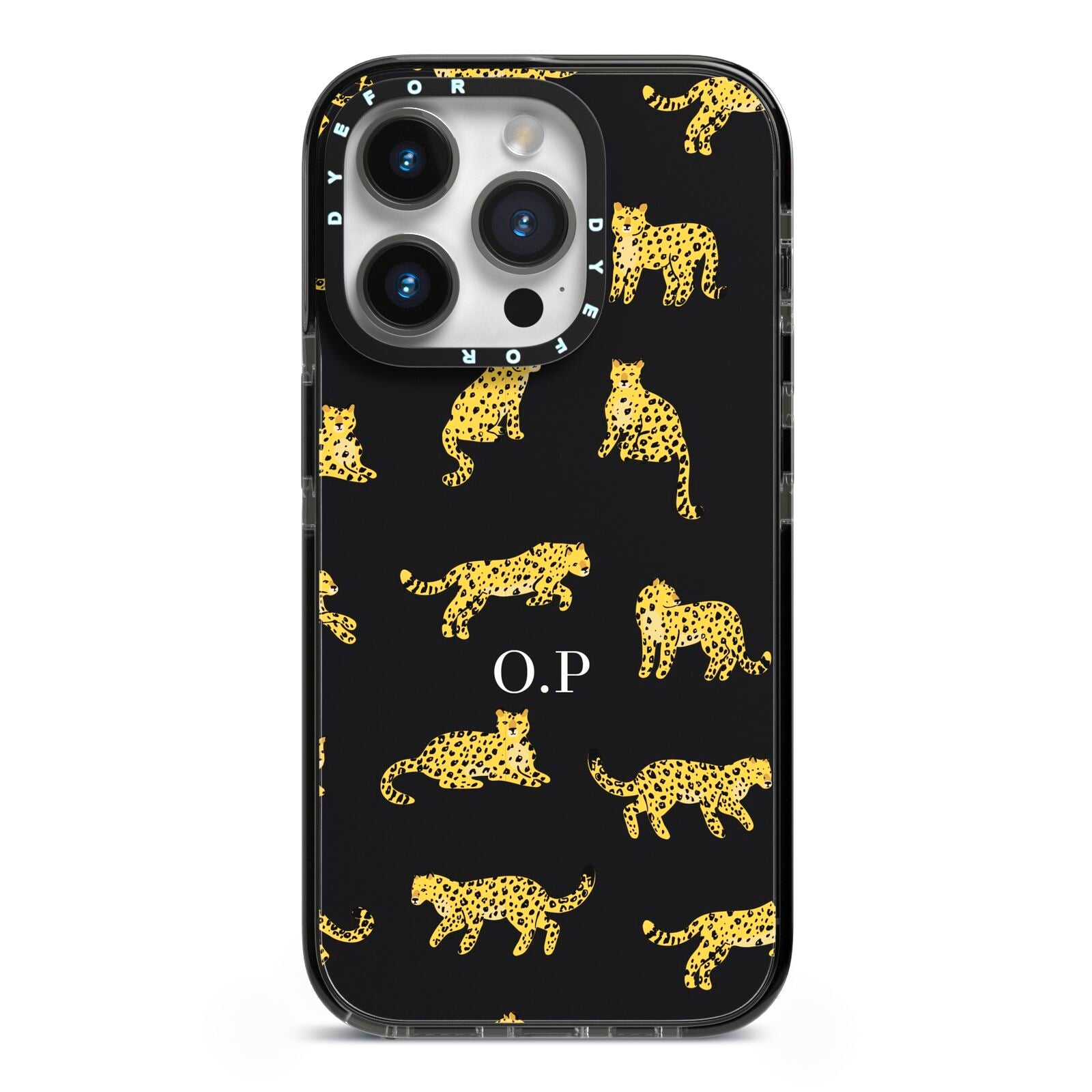 Prowling Leopard iPhone 14 Pro Black Impact Case on Silver phone