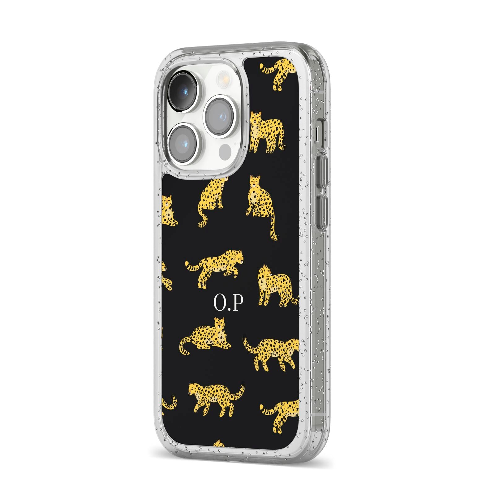 Prowling Leopard iPhone 14 Pro Glitter Tough Case Silver Angled Image