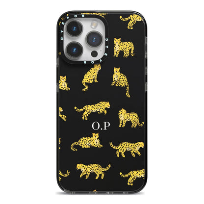 Prowling Leopard iPhone 14 Pro Max Black Impact Case on Silver phone