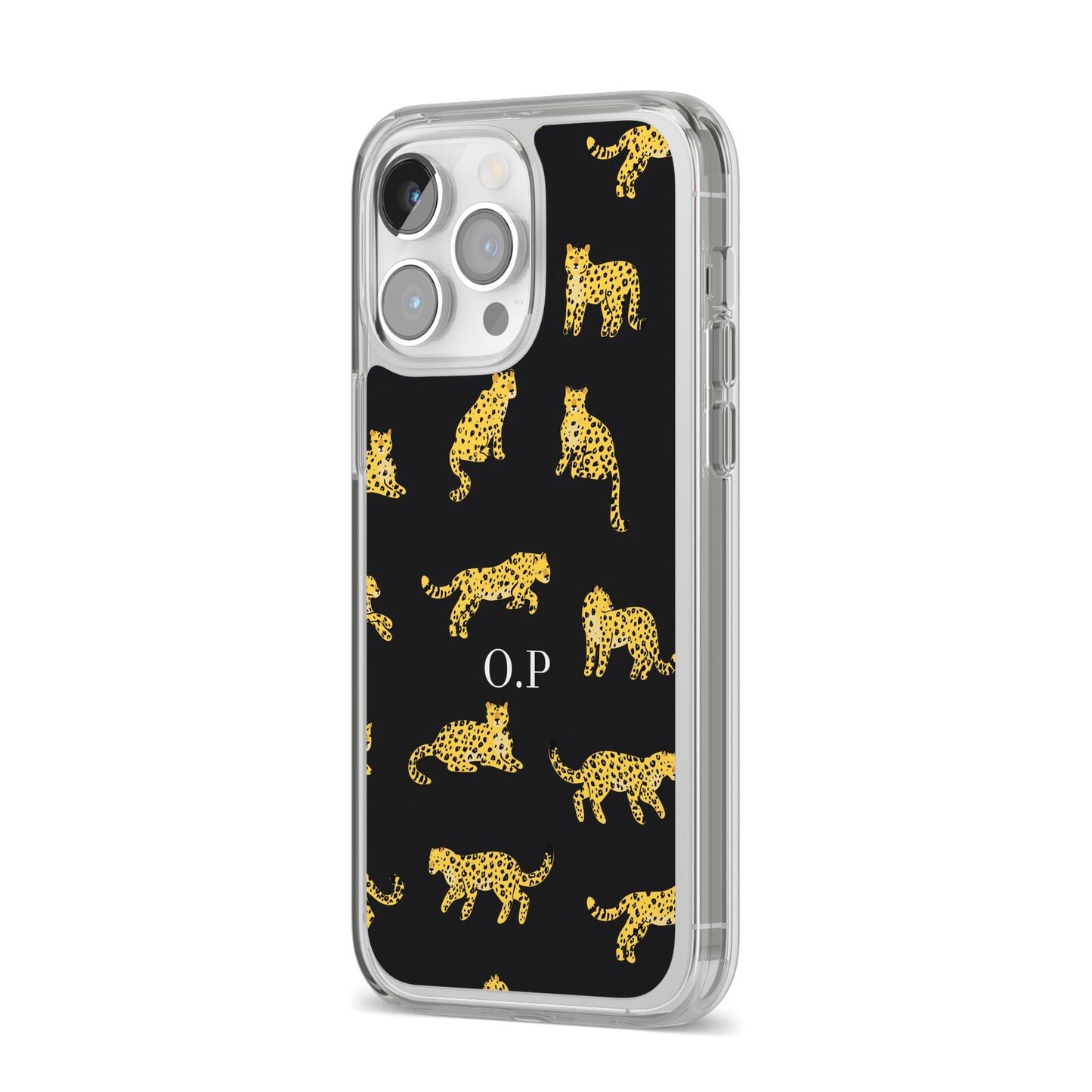 Prowling Leopard iPhone 14 Pro Max Clear Tough Case Silver Angled Image