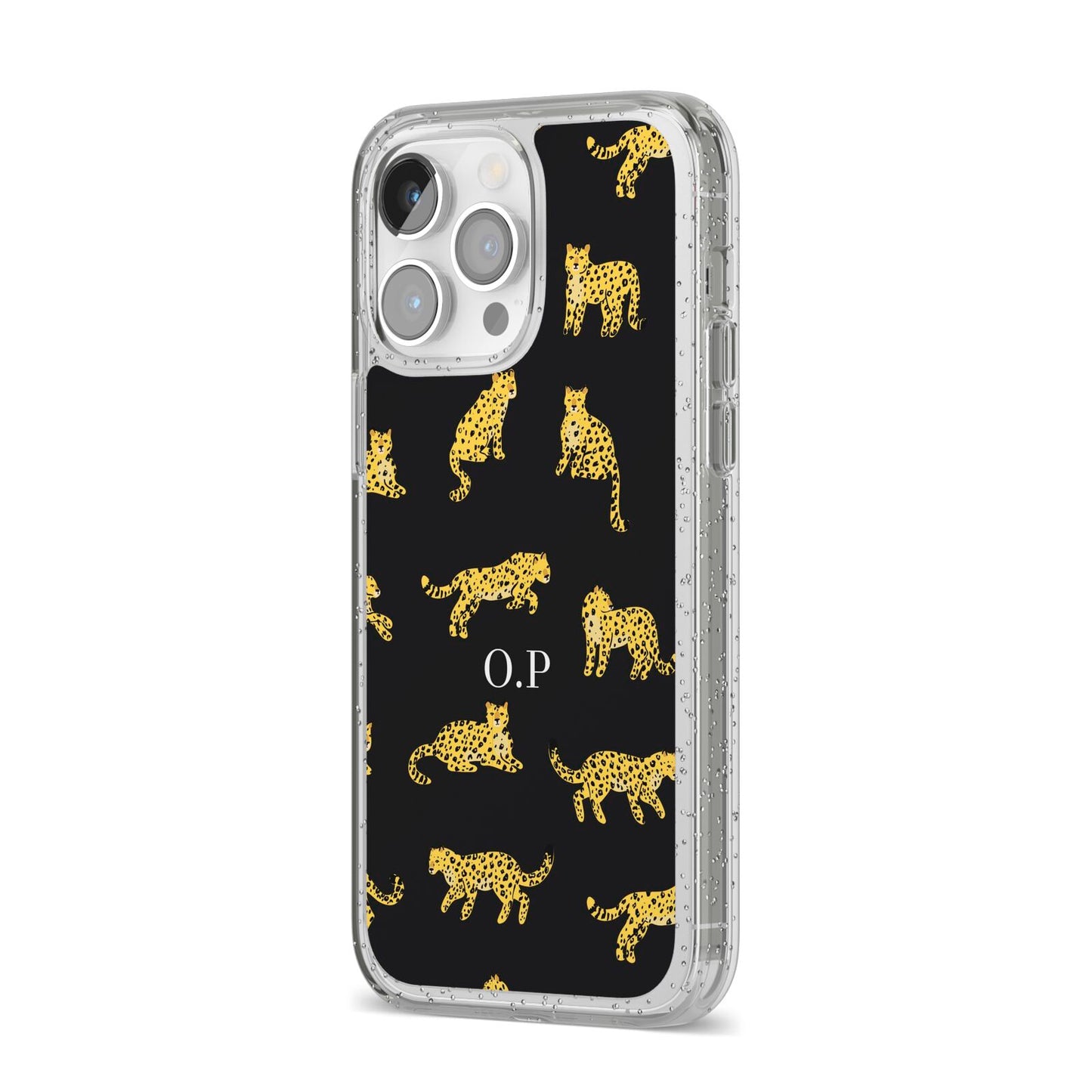 Prowling Leopard iPhone 14 Pro Max Glitter Tough Case Silver Angled Image