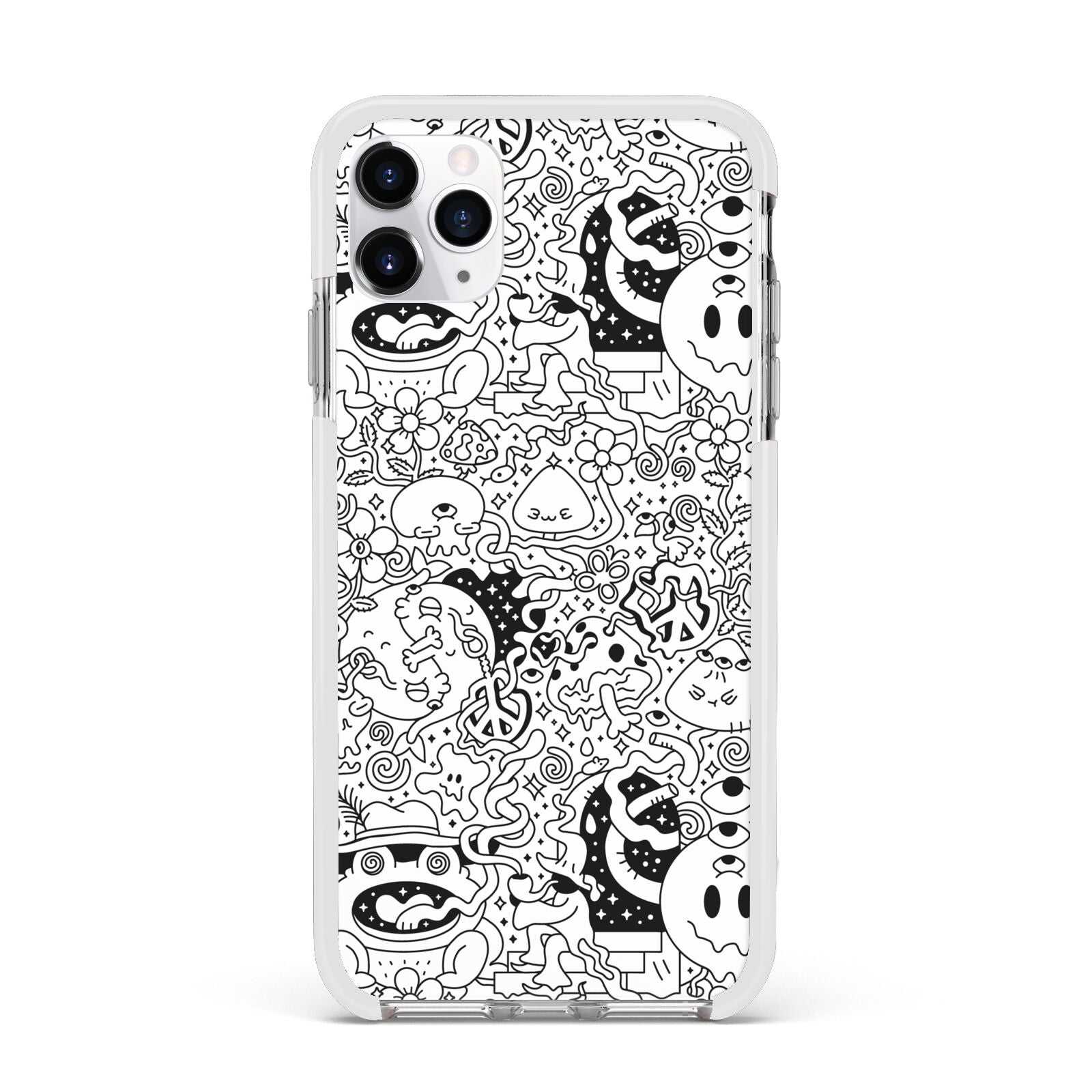 Psychedelic Cartoon Apple iPhone 11 Pro Max in Silver with White Impact Case