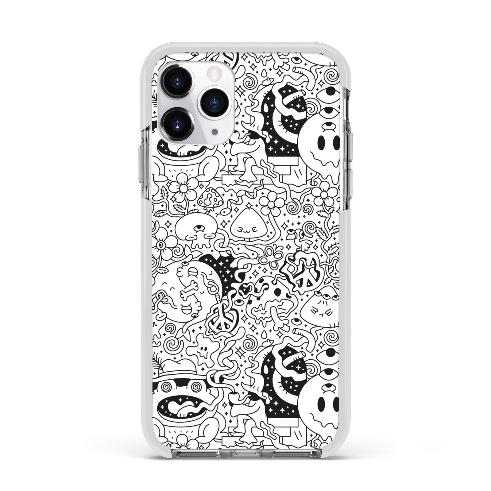 Psychedelic Cartoon Apple iPhone 11 Pro in Silver with White Impact Case