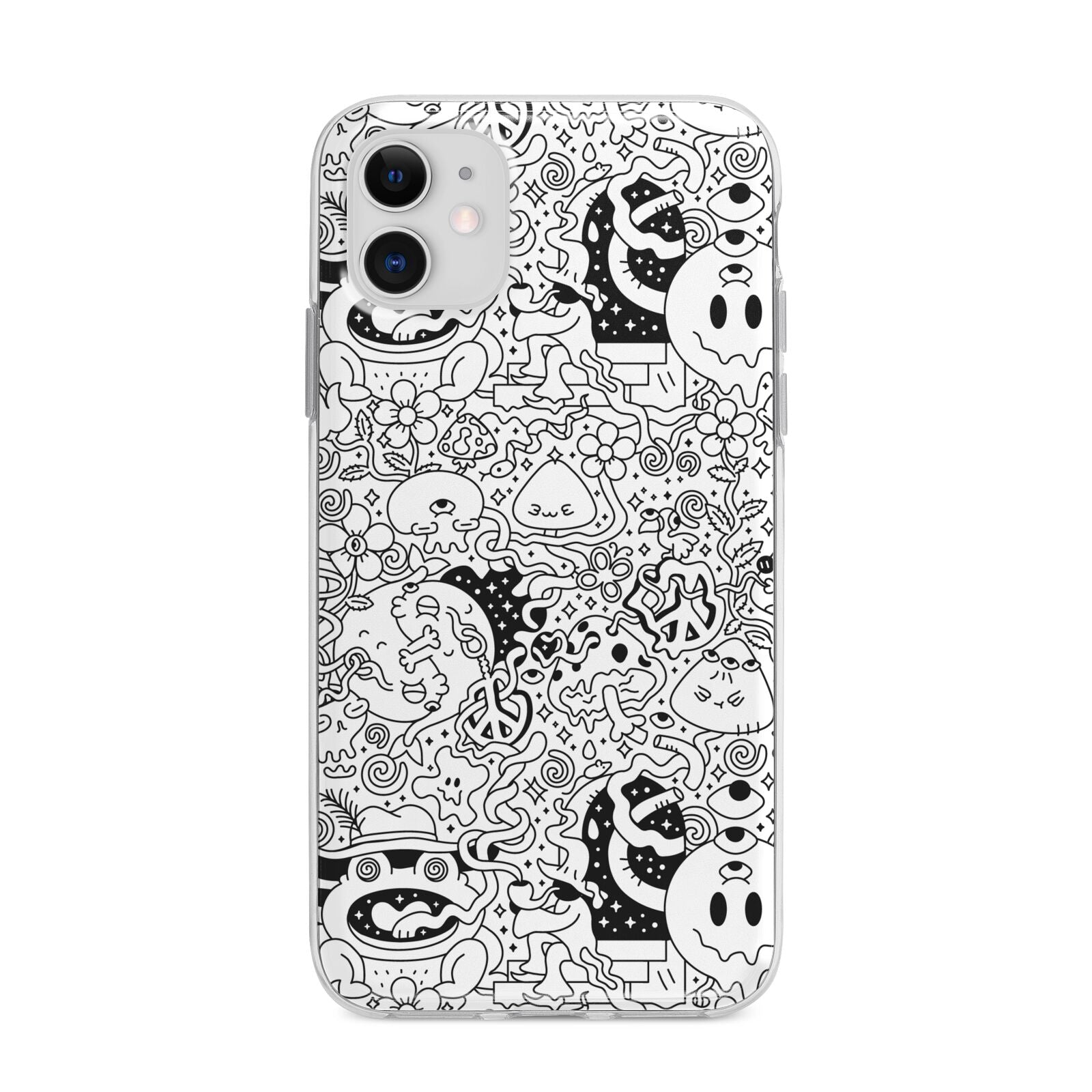 Psychedelic Cartoon Apple iPhone 11 in White with Bumper Case