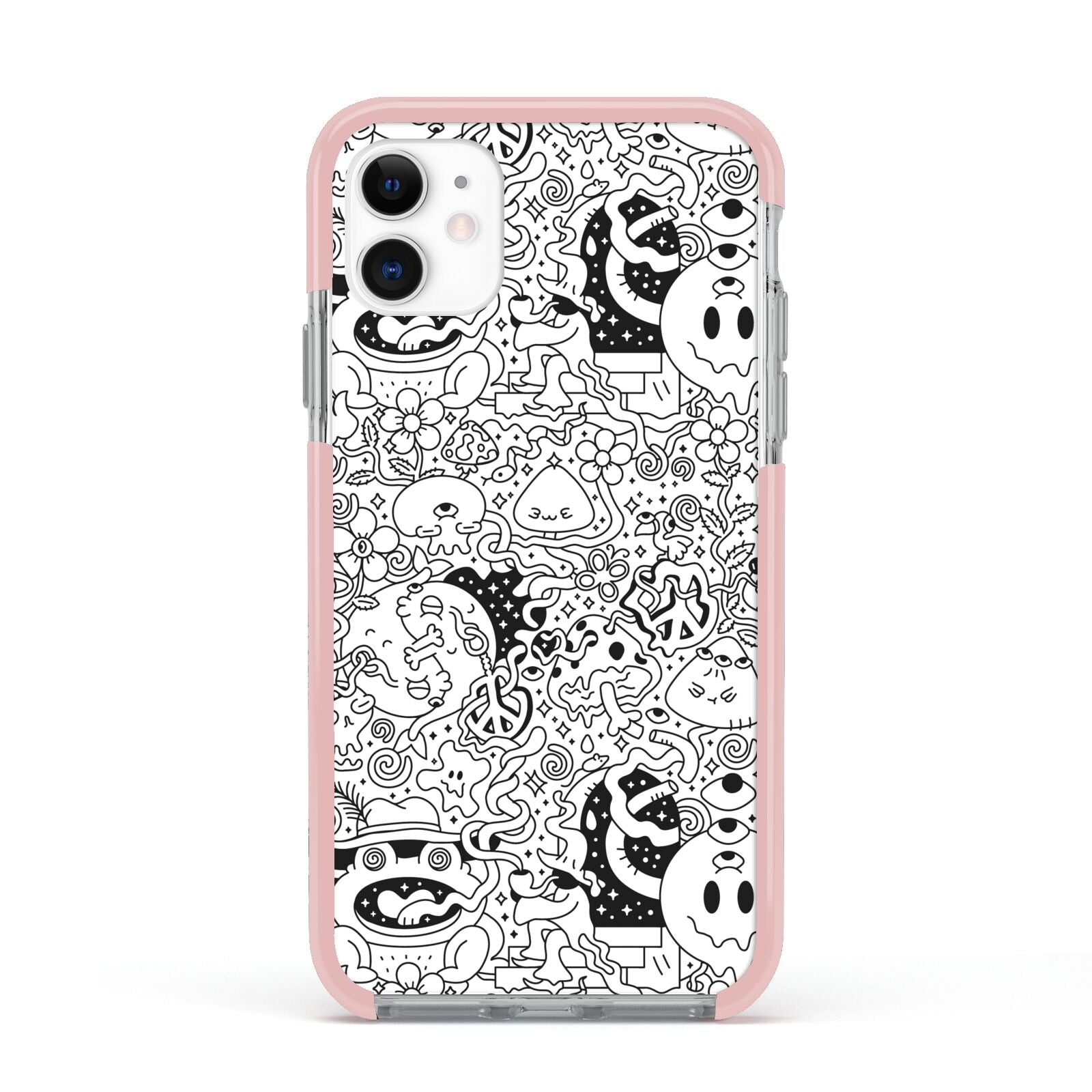 Psychedelic Cartoon Apple iPhone 11 in White with Pink Impact Case