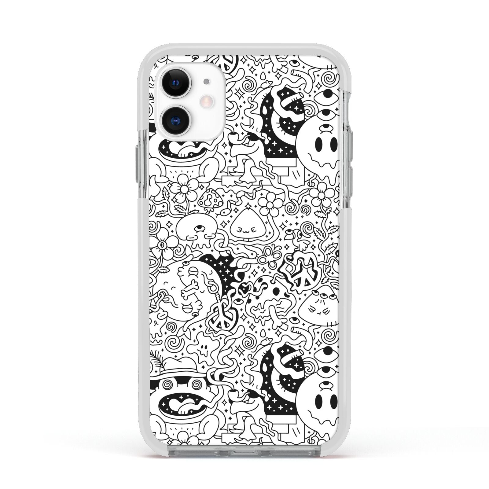 Psychedelic Cartoon Apple iPhone 11 in White with White Impact Case