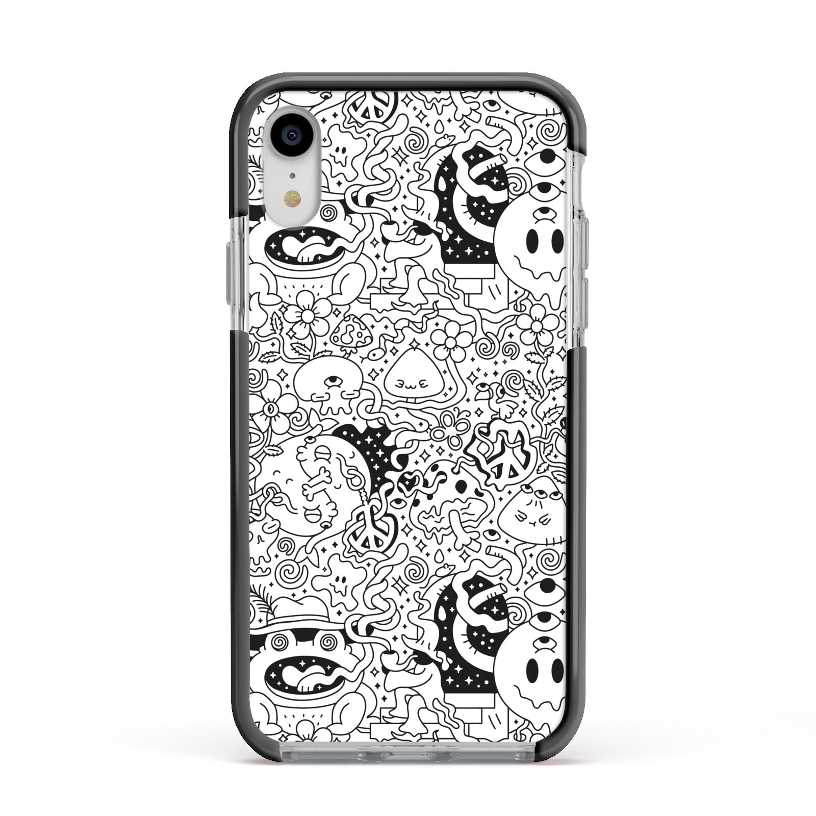Psychedelic Cartoon Apple iPhone XR Impact Case Black Edge on Silver Phone