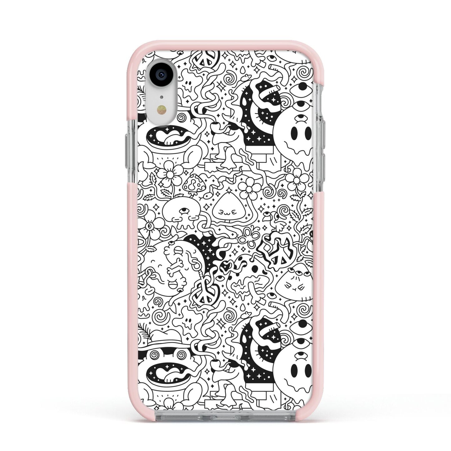 Psychedelic Cartoon Apple iPhone XR Impact Case Pink Edge on Silver Phone