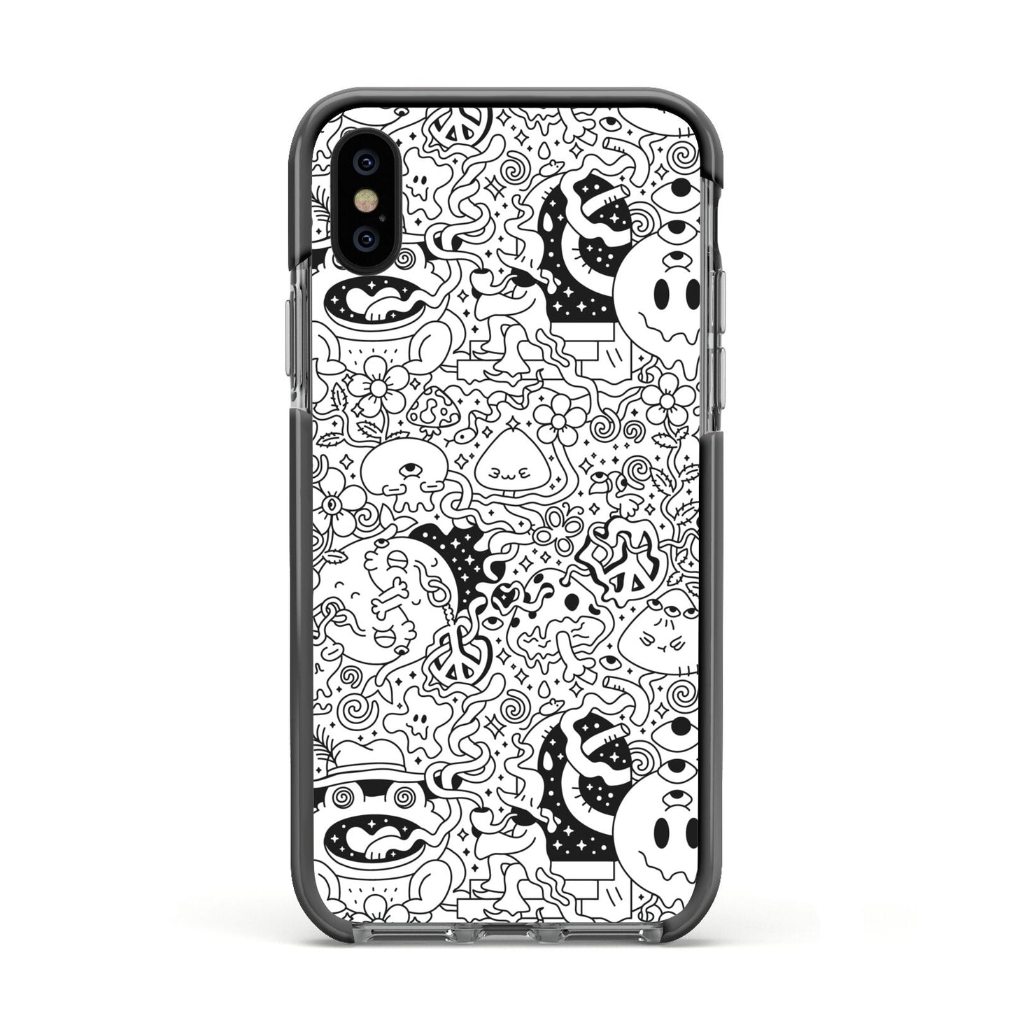 Psychedelic Cartoon Apple iPhone Xs Impact Case Black Edge on Black Phone