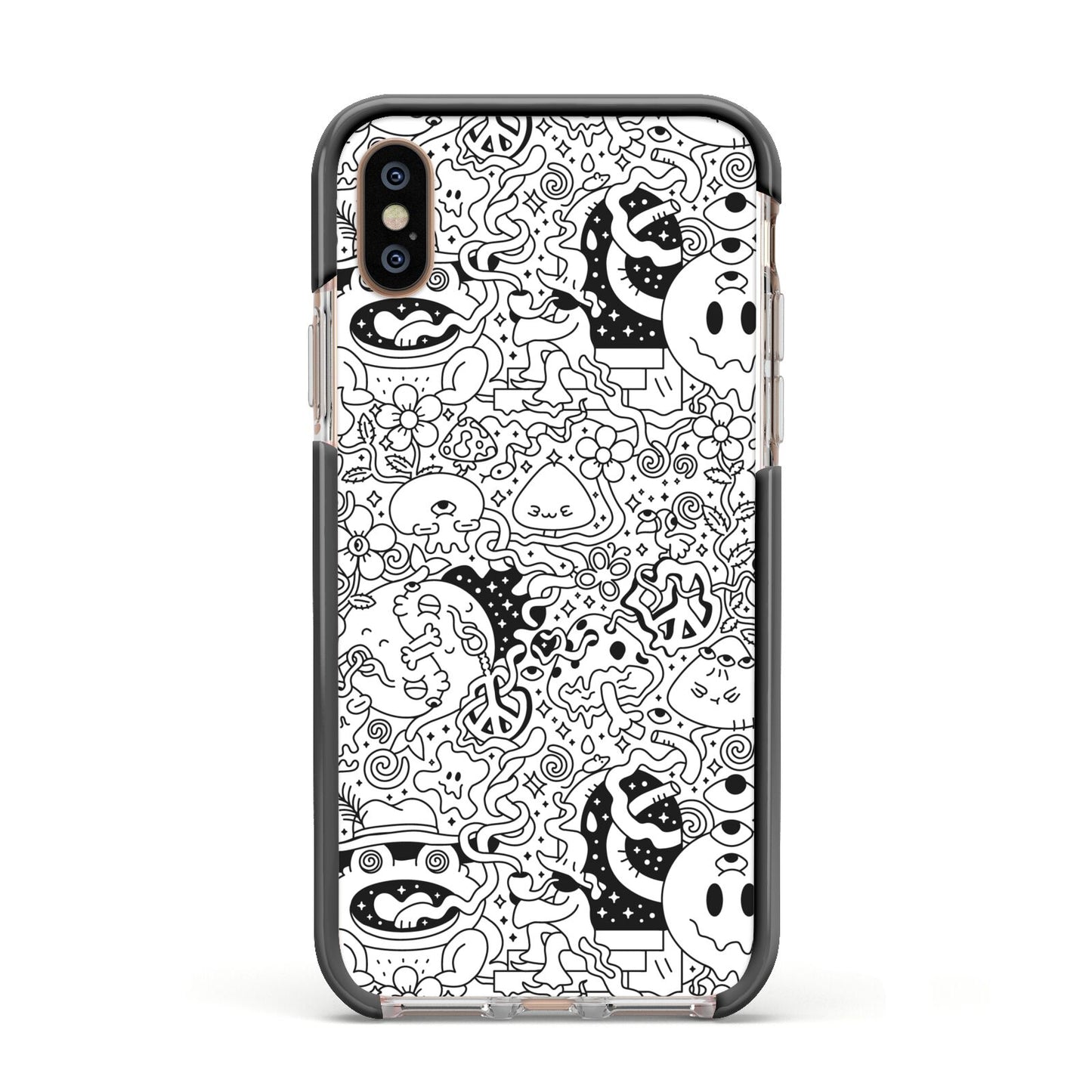 Psychedelic Cartoon Apple iPhone Xs Impact Case Black Edge on Gold Phone