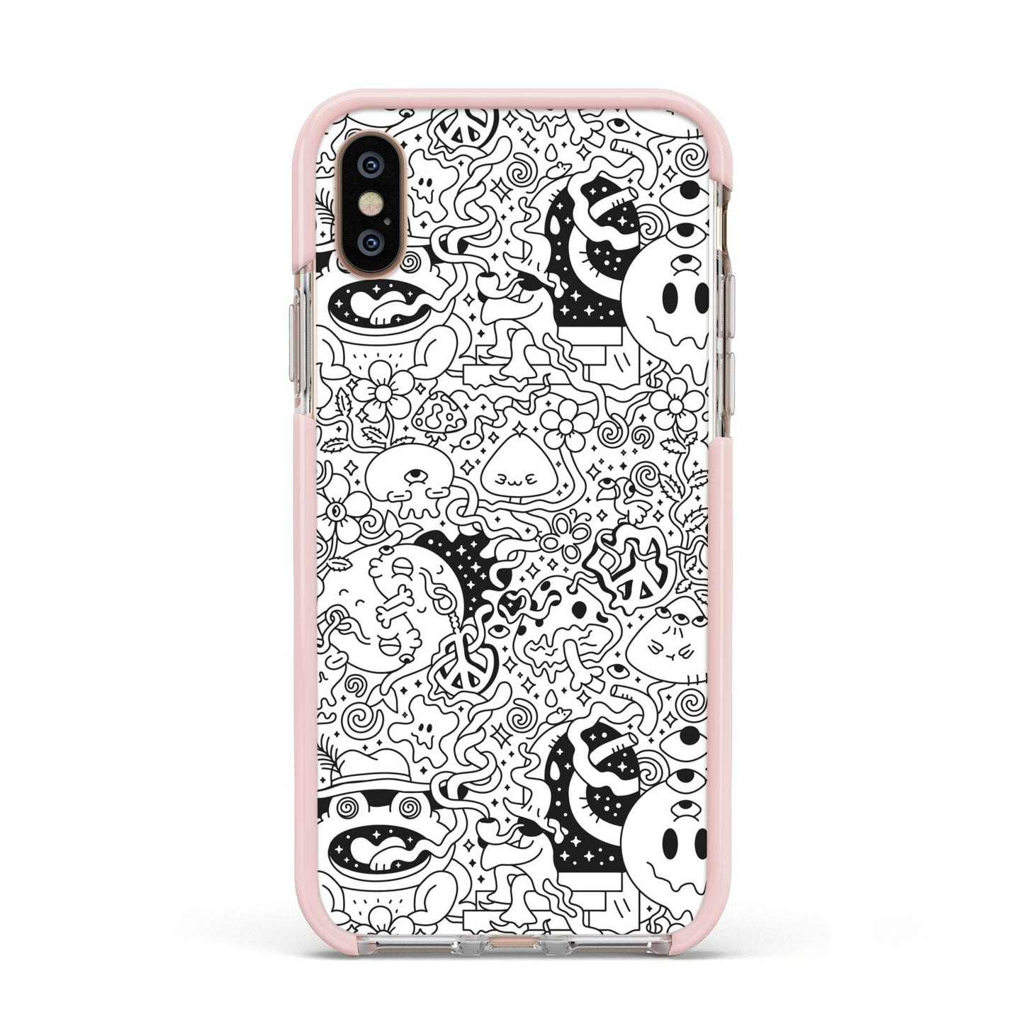 Psychedelic Cartoon Apple iPhone Xs Impact Case Pink Edge on Gold Phone