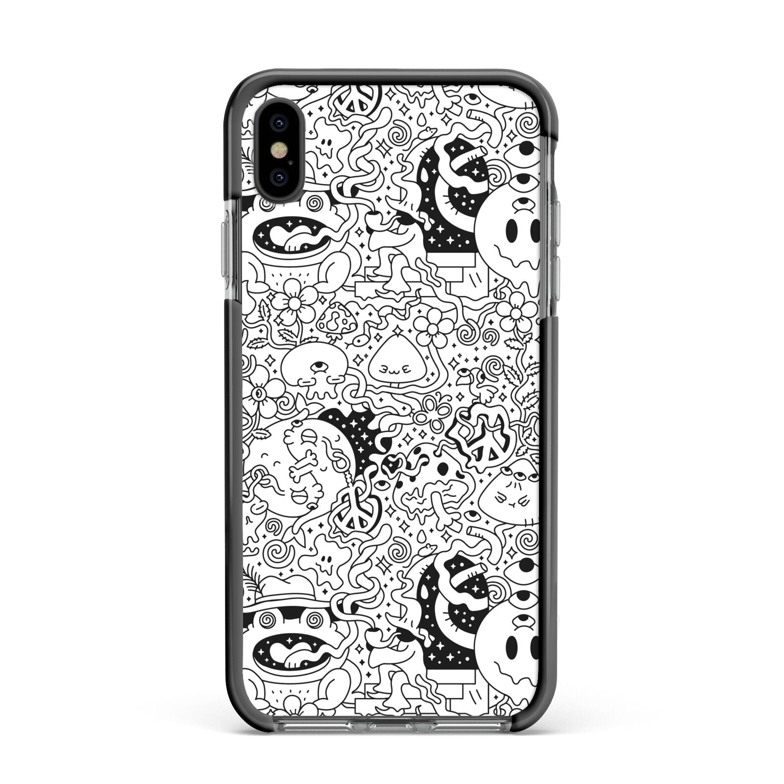 Psychedelic Cartoon Apple iPhone Xs Max Impact Case Black Edge on Black Phone