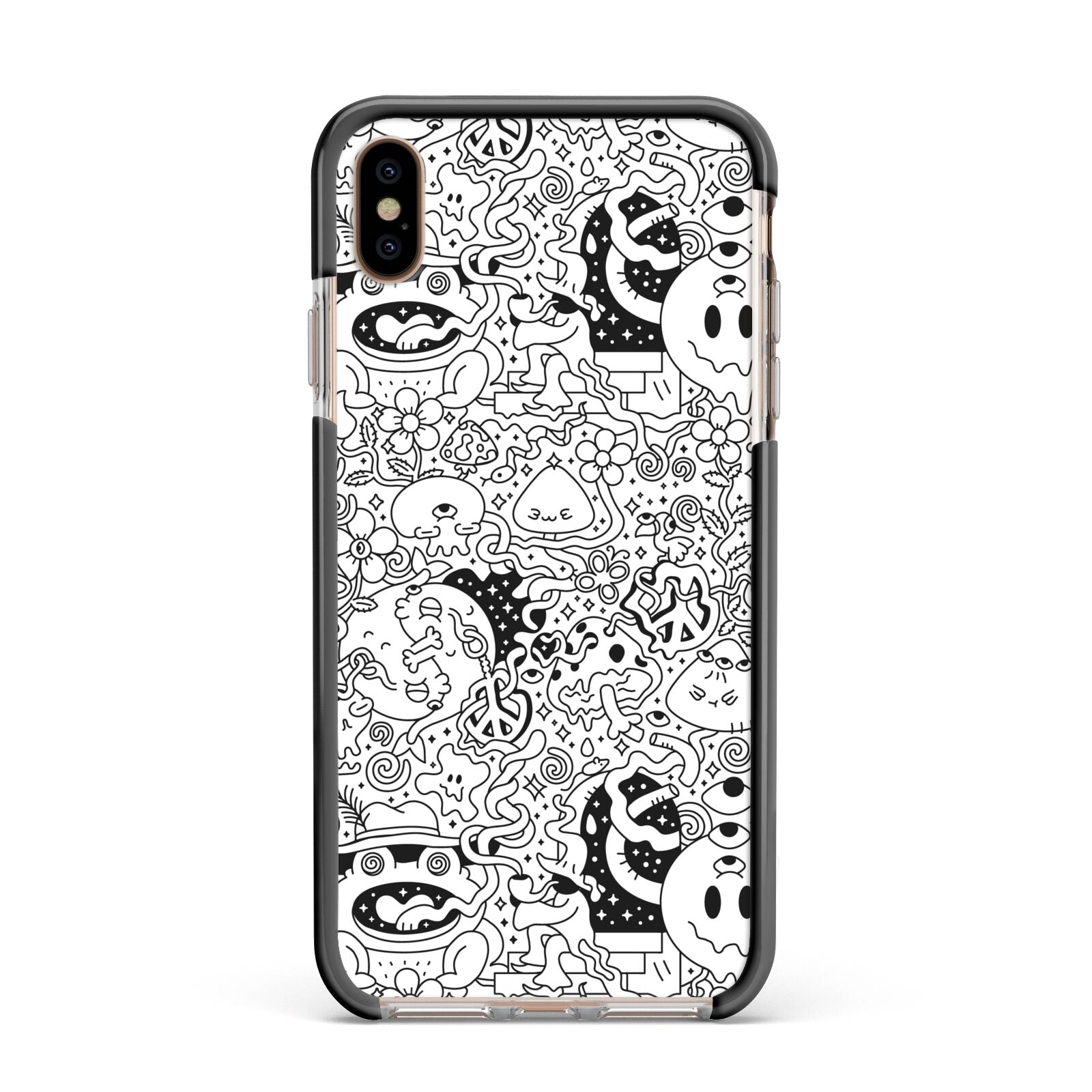 Psychedelic Cartoon Apple iPhone Xs Max Impact Case Black Edge on Gold Phone