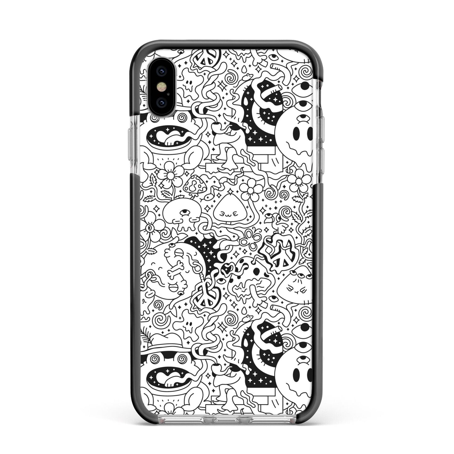 Psychedelic Cartoon Apple iPhone Xs Max Impact Case Black Edge on Silver Phone