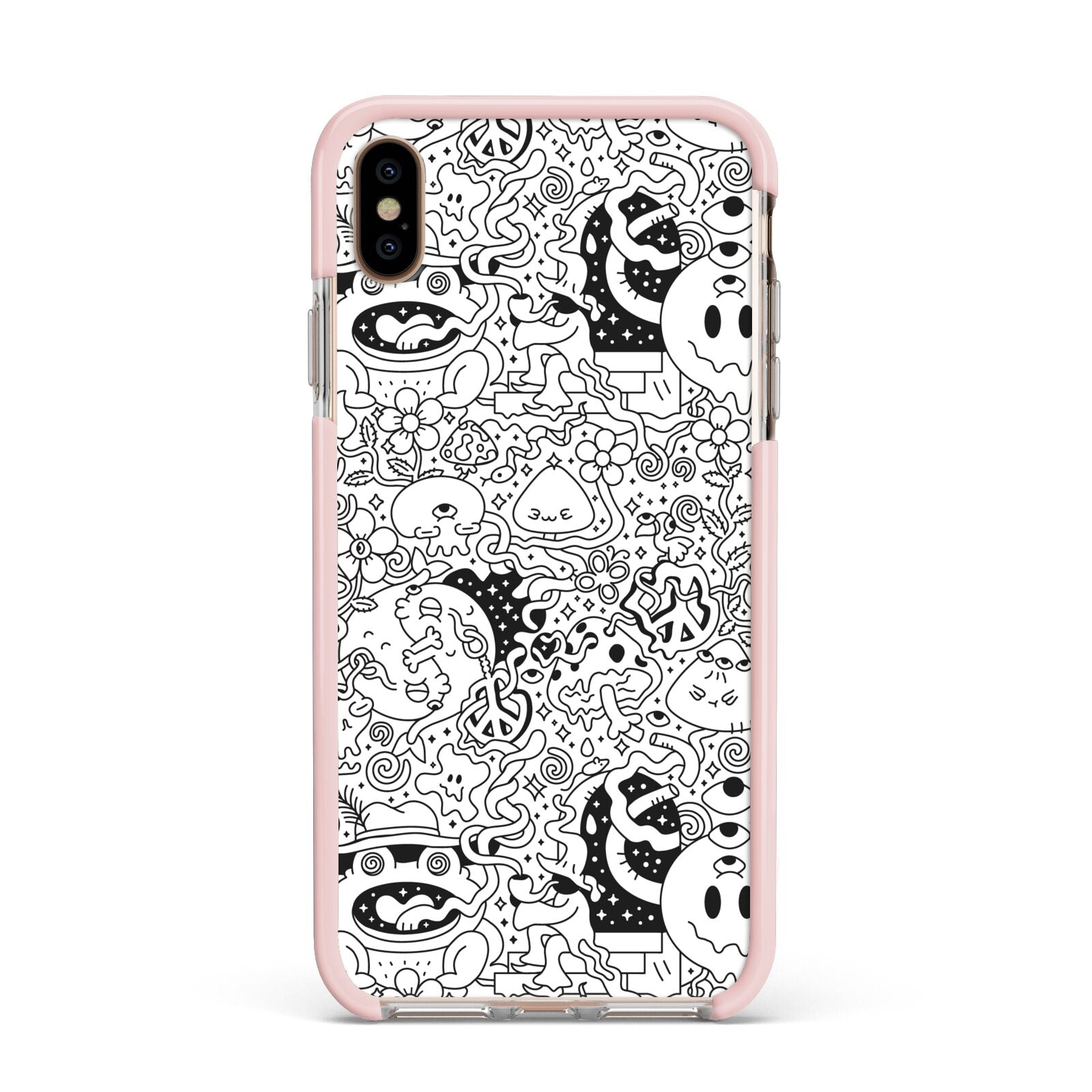 Psychedelic Cartoon Apple iPhone Xs Max Impact Case Pink Edge on Gold Phone