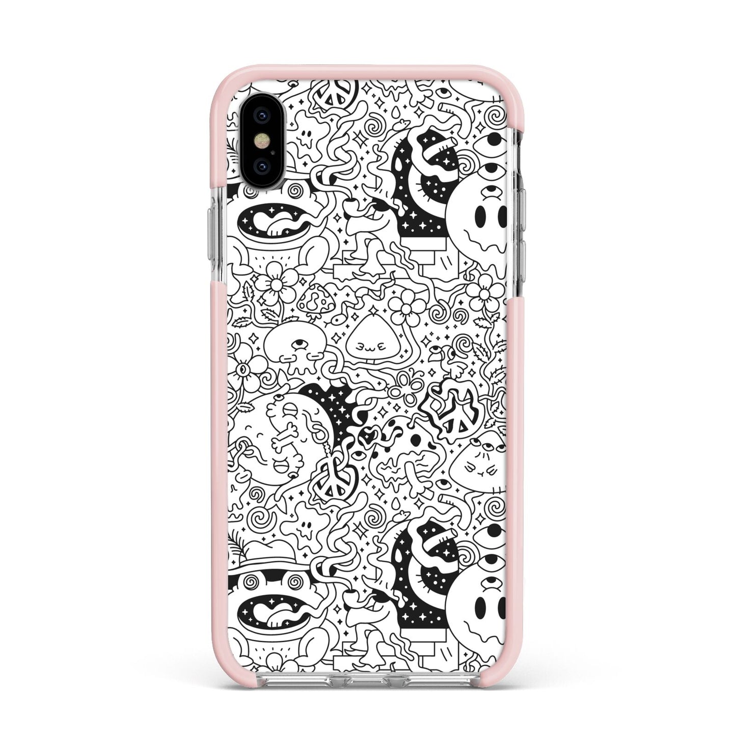 Psychedelic Cartoon Apple iPhone Xs Max Impact Case Pink Edge on Silver Phone