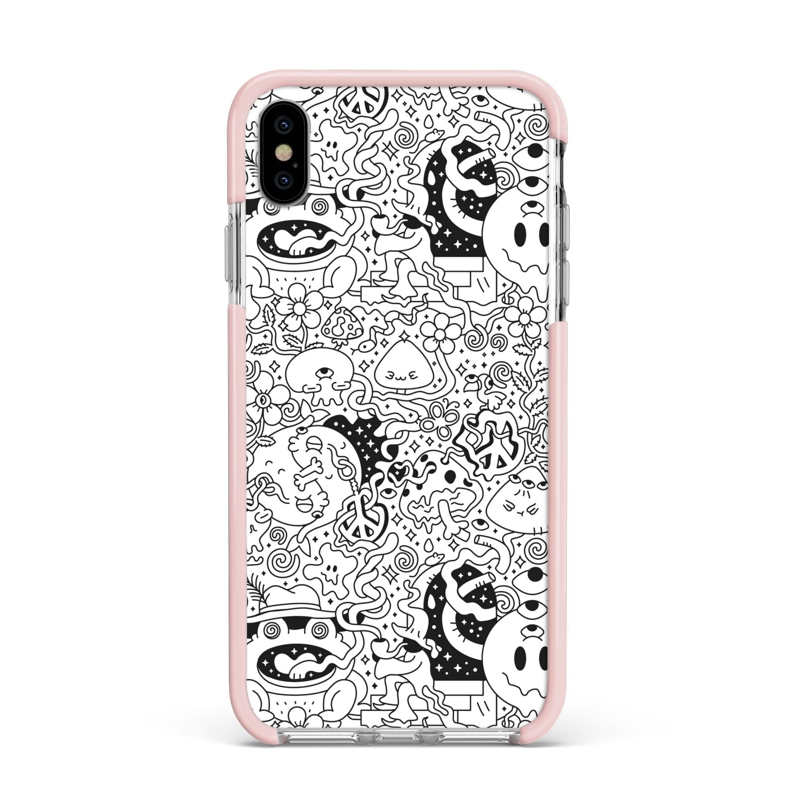 Psychedelic Cartoon Apple iPhone Xs Max Impact Case Pink Edge on Silver Phone