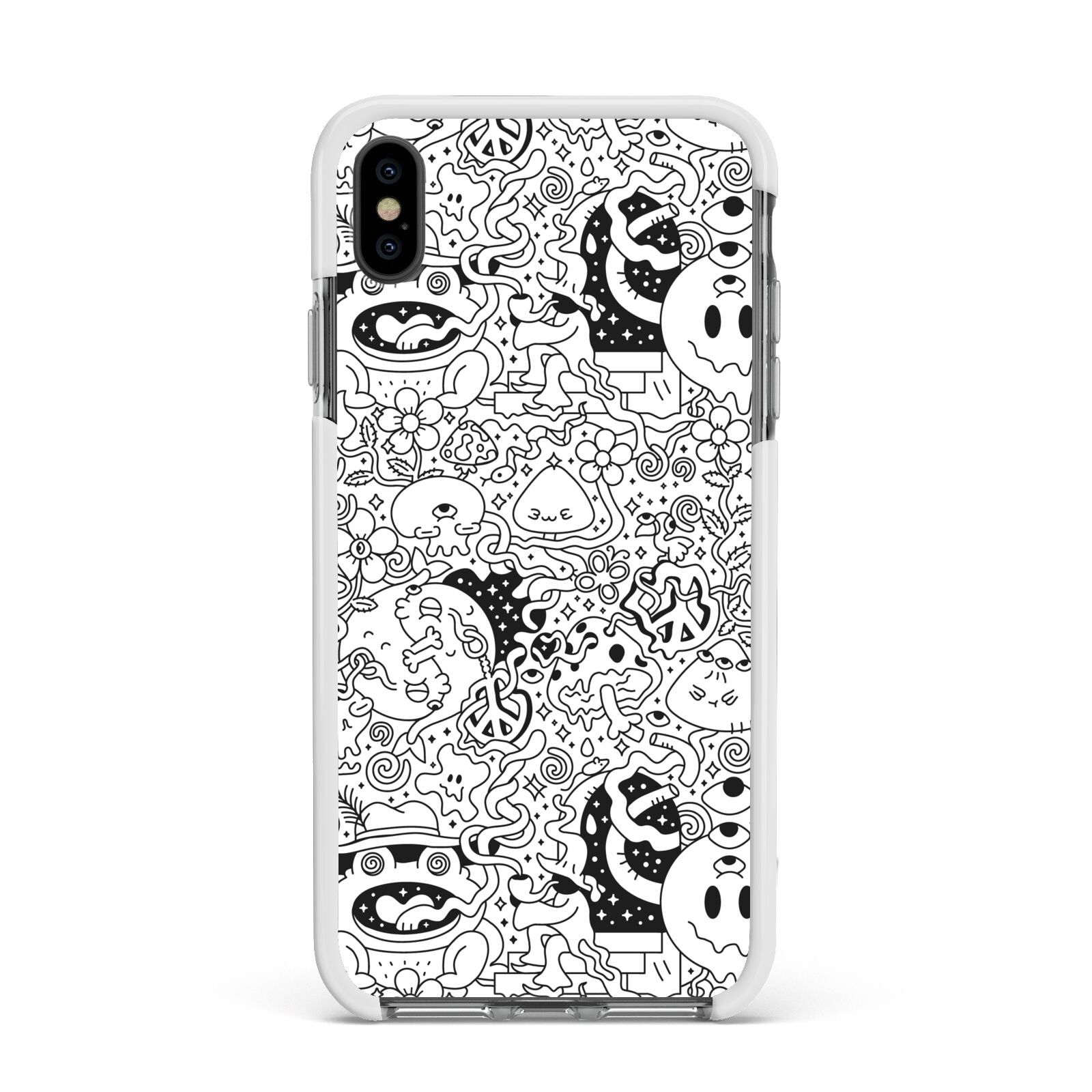Psychedelic Cartoon Apple iPhone Xs Max Impact Case White Edge on Black Phone