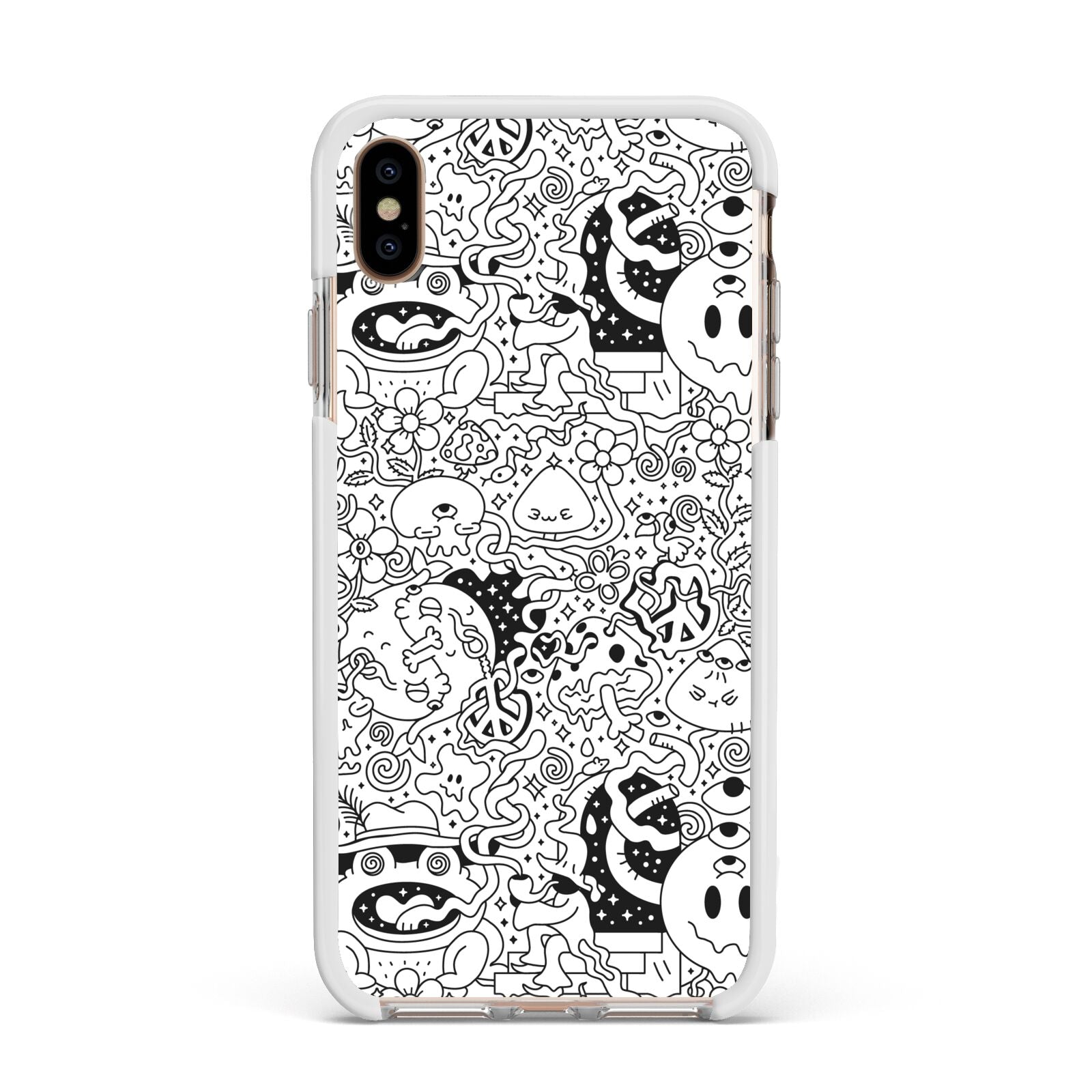 Psychedelic Cartoon Apple iPhone Xs Max Impact Case White Edge on Gold Phone
