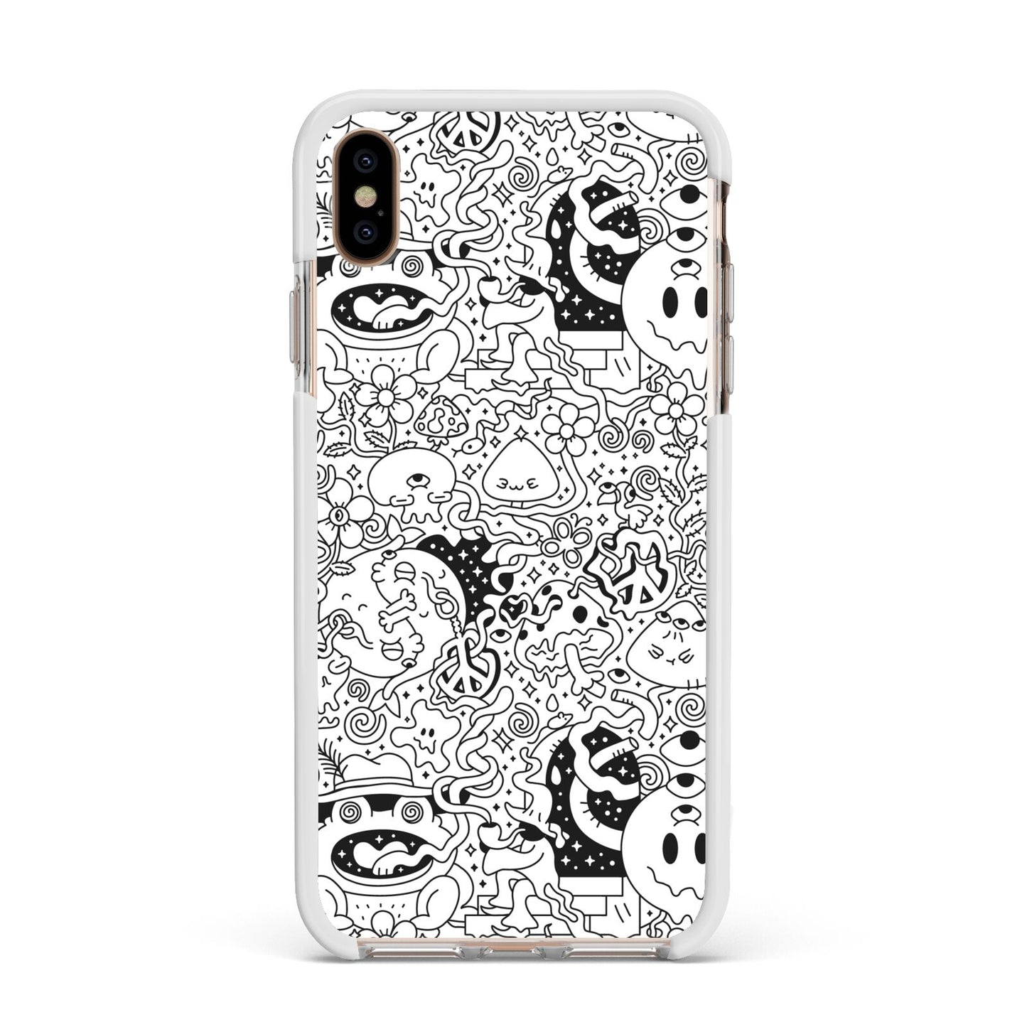Psychedelic Cartoon Apple iPhone Xs Max Impact Case White Edge on Gold Phone