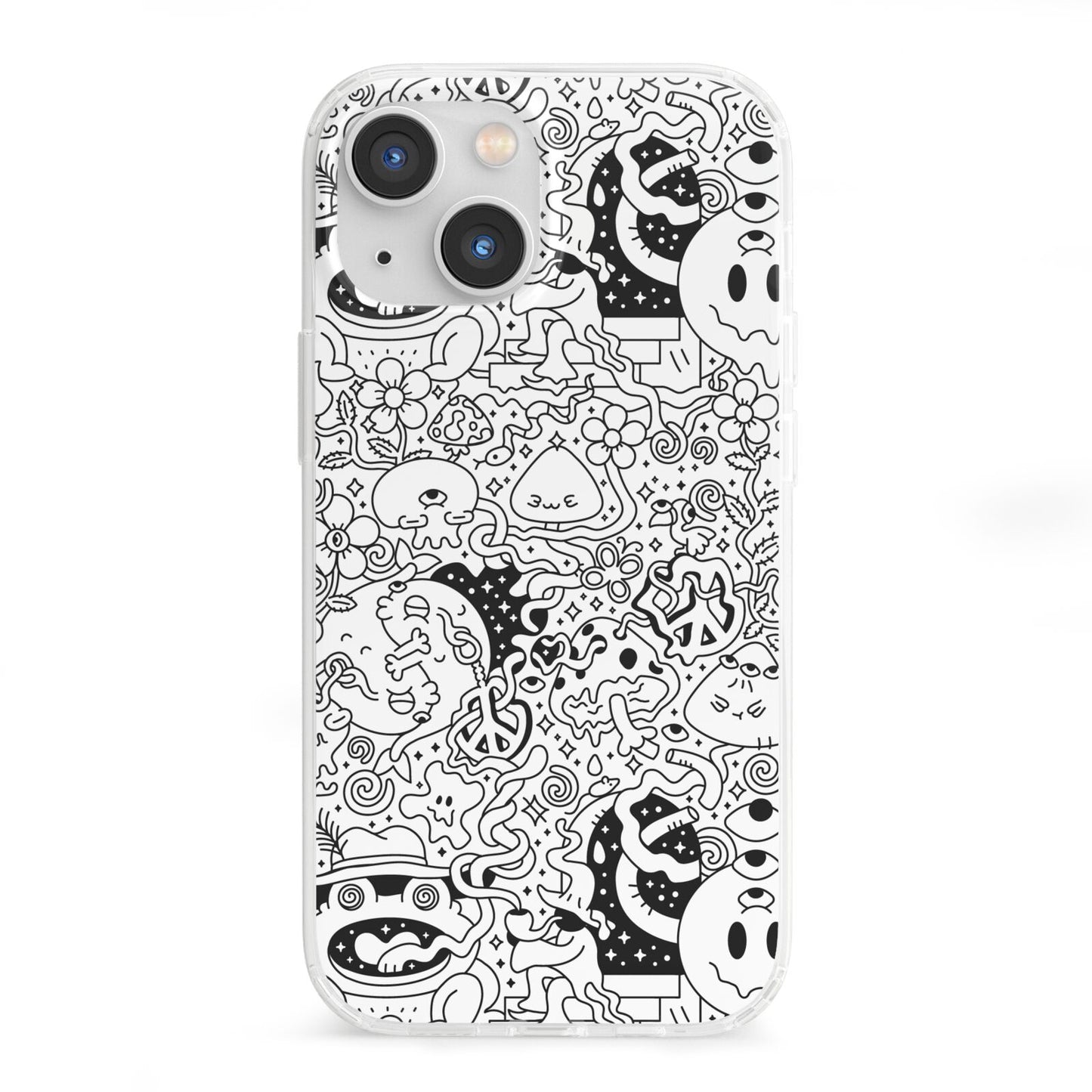 Psychedelic Cartoon iPhone 13 Mini Clear Bumper Case