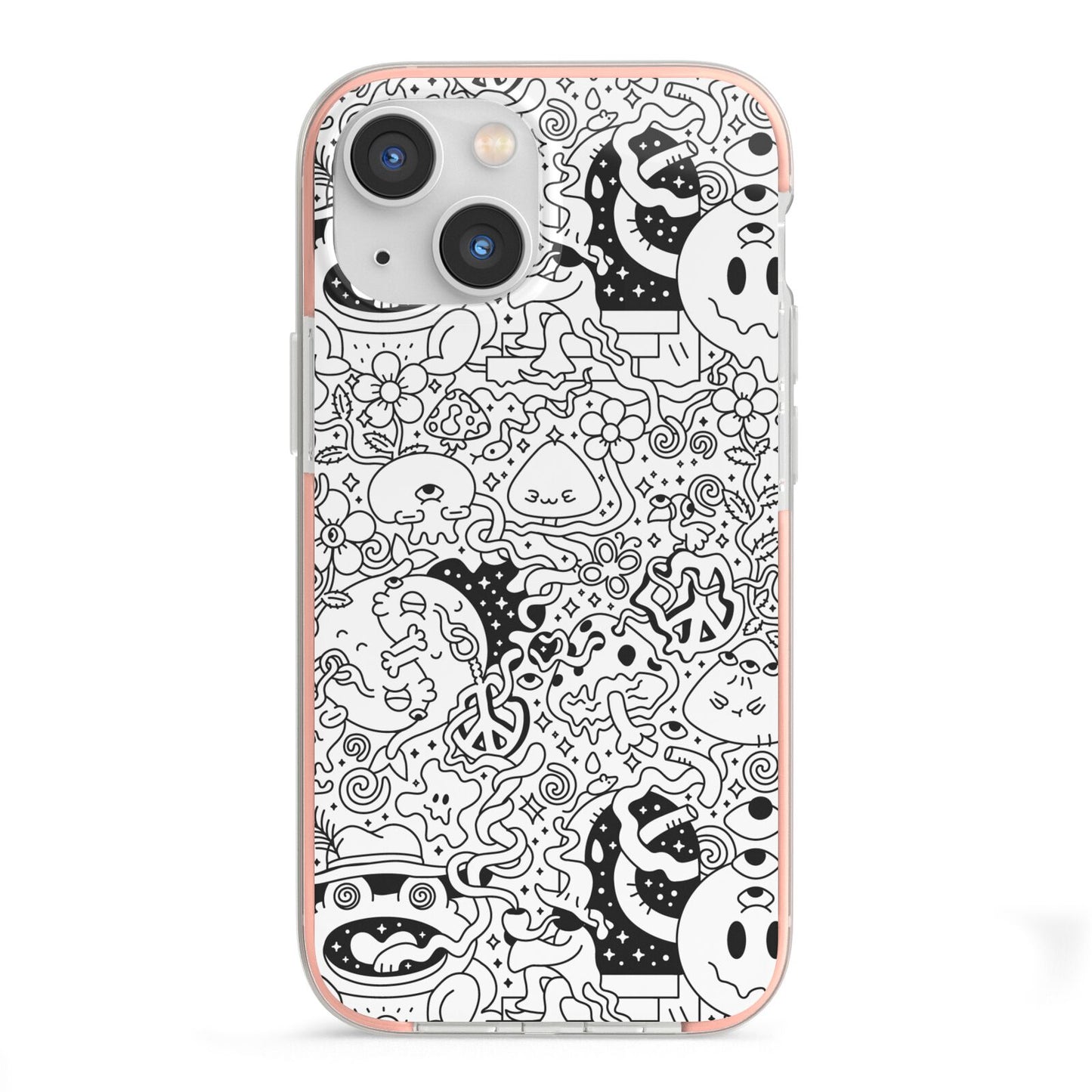 Psychedelic Cartoon iPhone 13 Mini TPU Impact Case with Pink Edges
