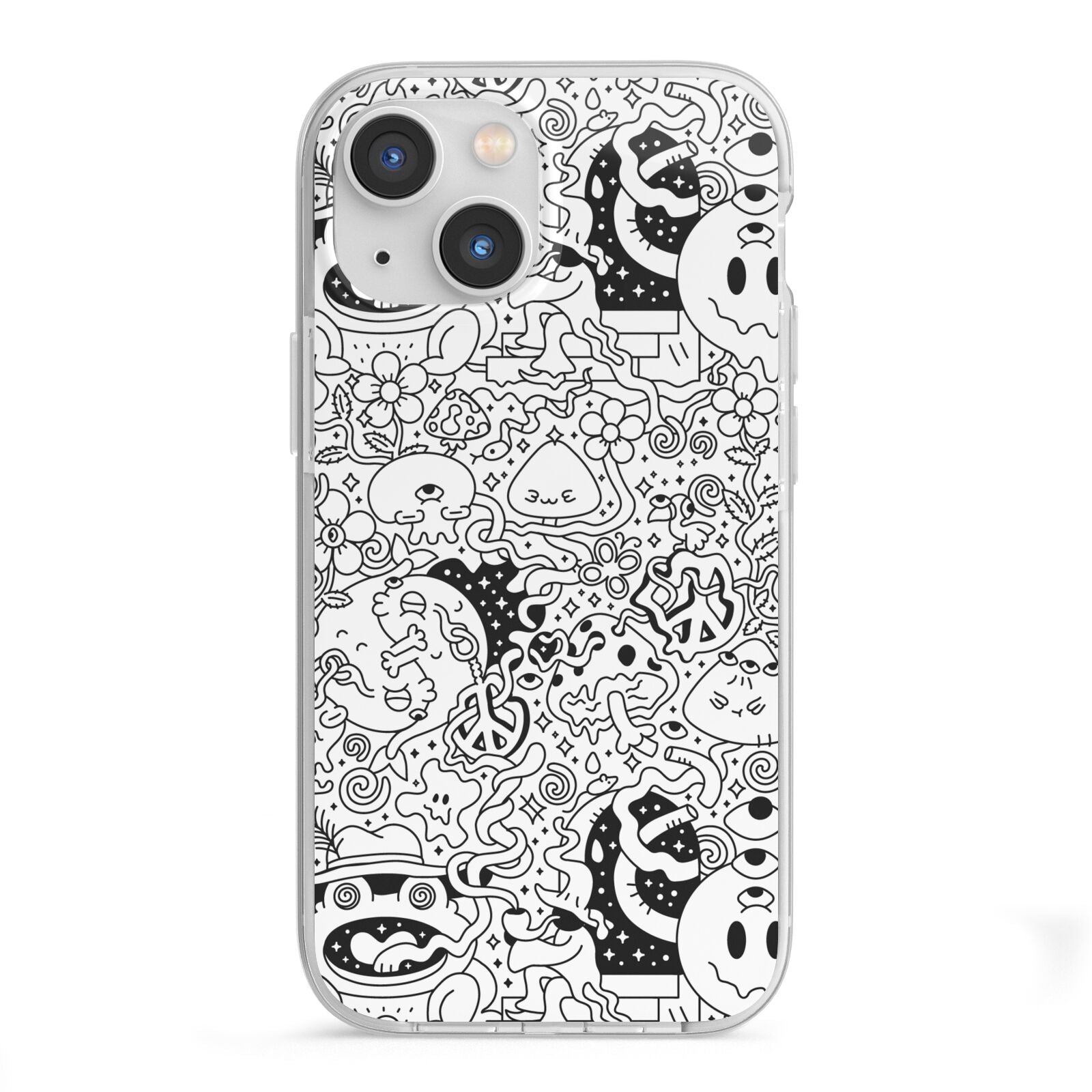 Psychedelic Cartoon iPhone 13 Mini TPU Impact Case with White Edges