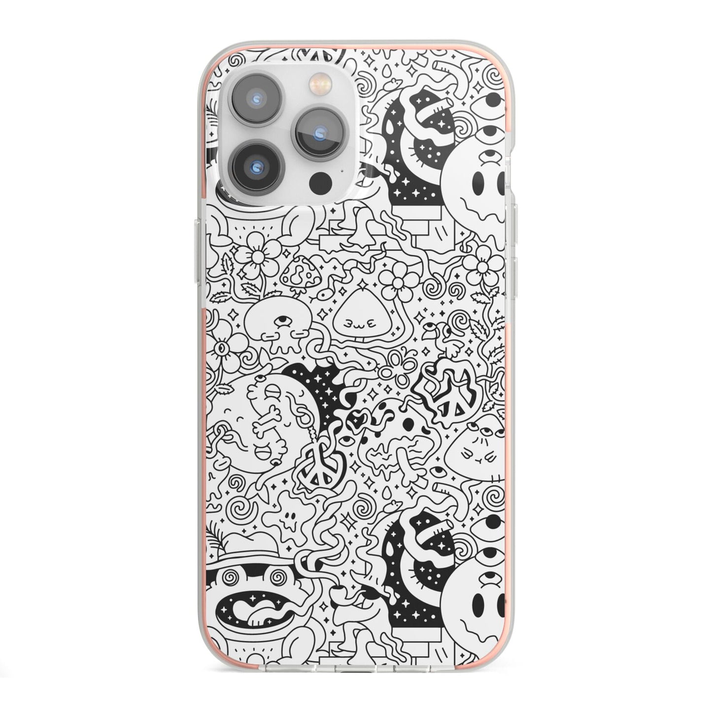 Psychedelic Cartoon iPhone 13 Pro Max TPU Impact Case with Pink Edges