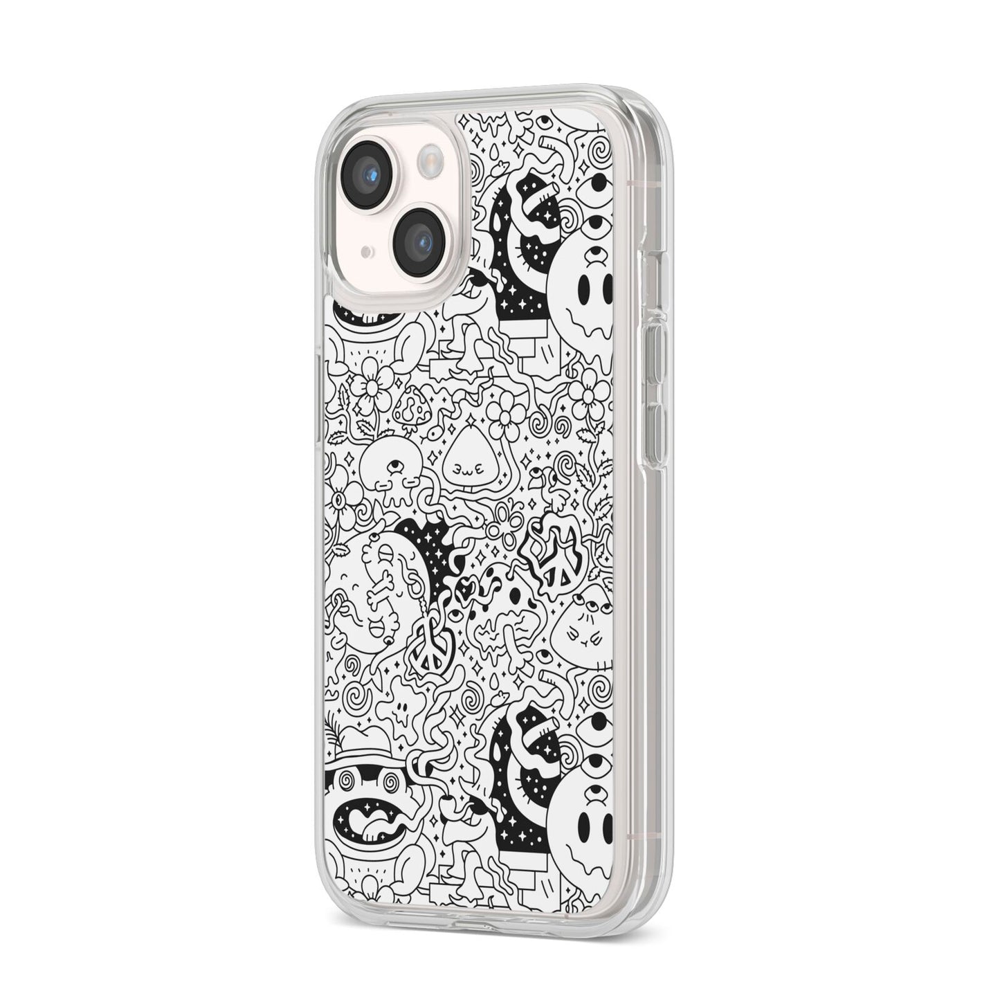 Psychedelic Cartoon iPhone 14 Clear Tough Case Starlight Angled Image