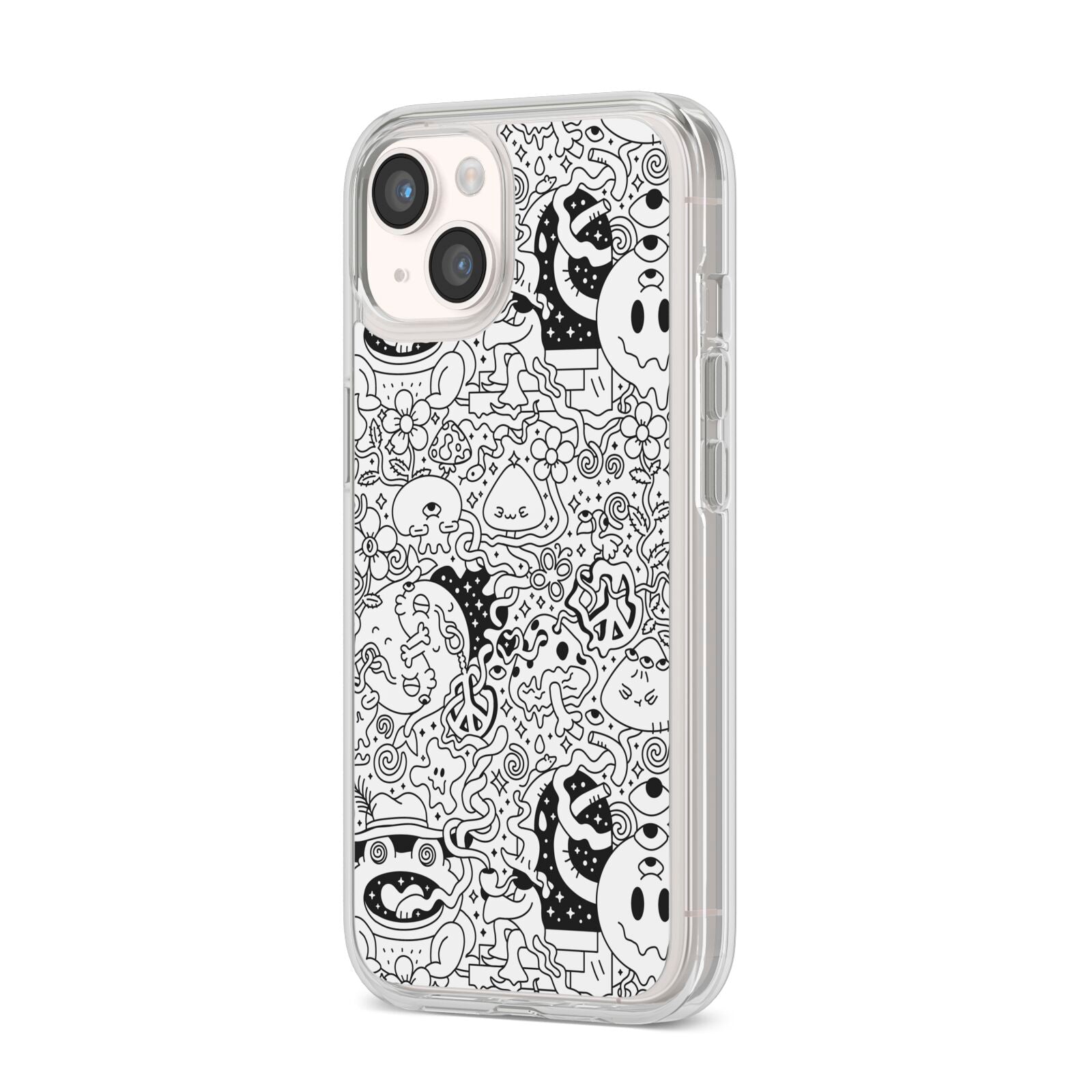 Psychedelic Cartoon iPhone 14 Clear Tough Case Starlight Angled Image