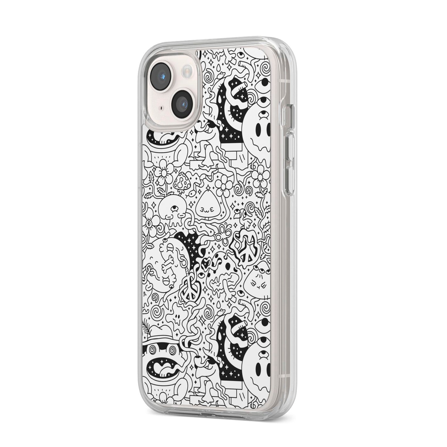Psychedelic Cartoon iPhone 14 Plus Clear Tough Case Starlight Angled Image
