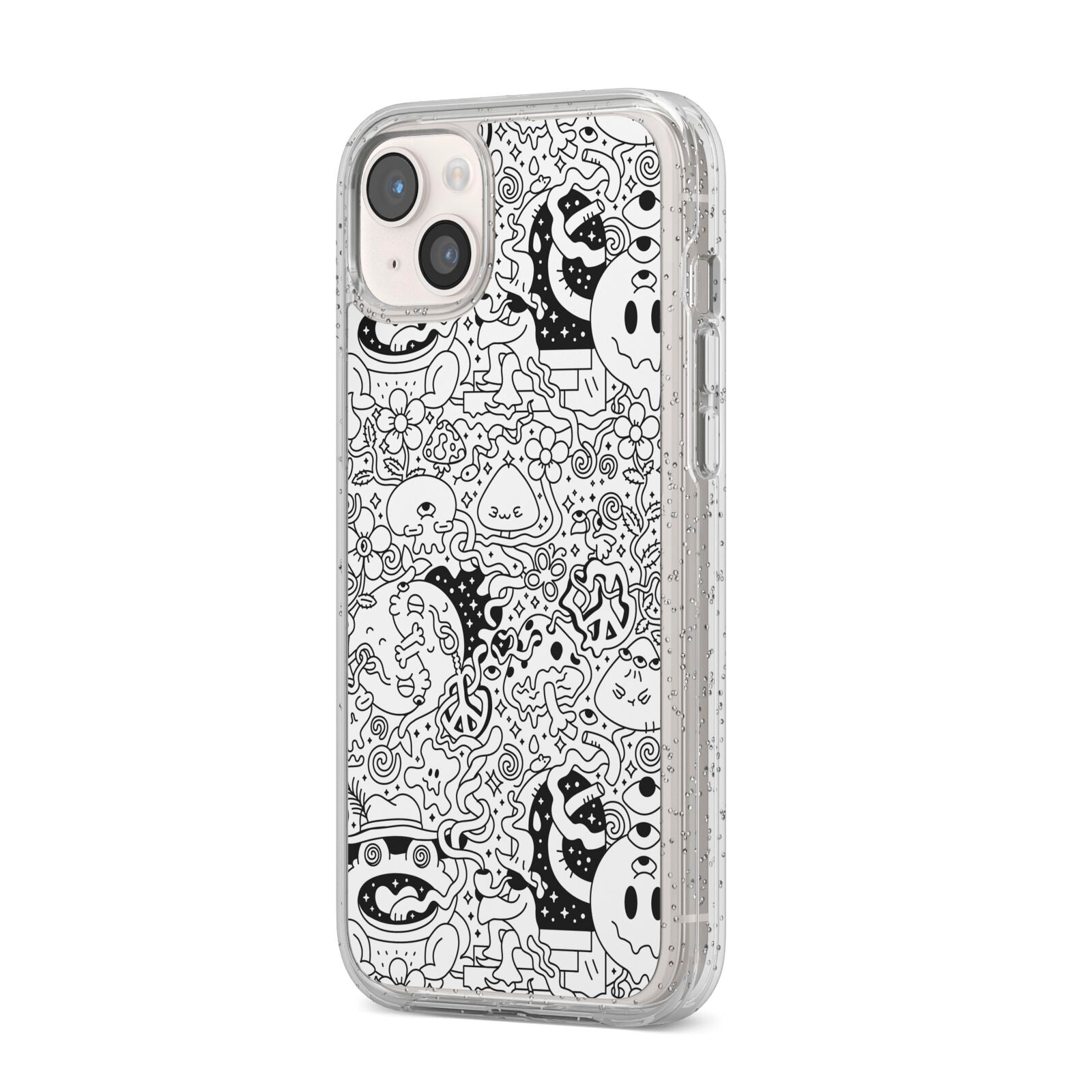 Psychedelic Cartoon iPhone 14 Plus Glitter Tough Case Starlight Angled Image