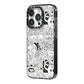 Psychedelic Cartoon iPhone 14 Pro Black Impact Case Side Angle on Silver phone