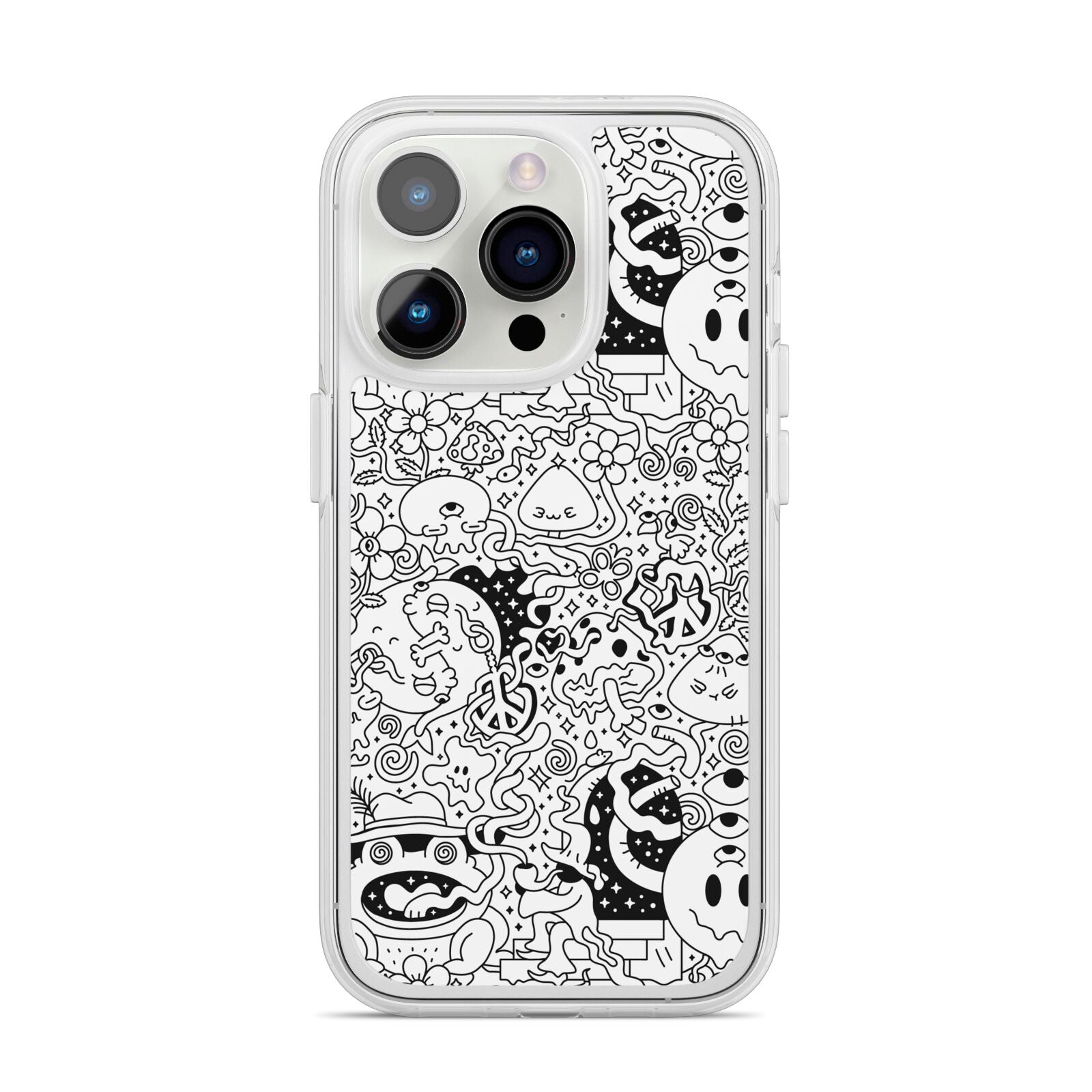 Psychedelic Cartoon iPhone 14 Pro Clear Tough Case Silver
