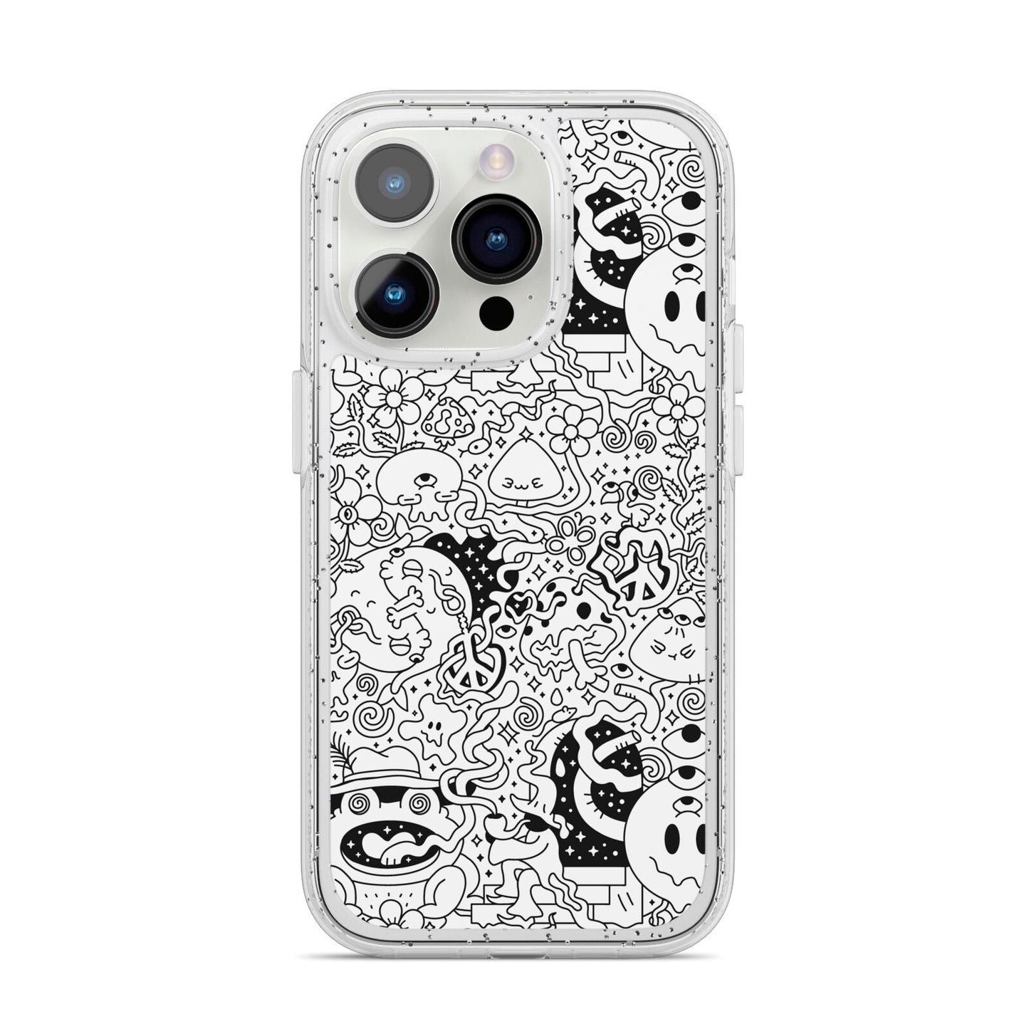 Psychedelic Cartoon iPhone 14 Pro Glitter Tough Case Silver