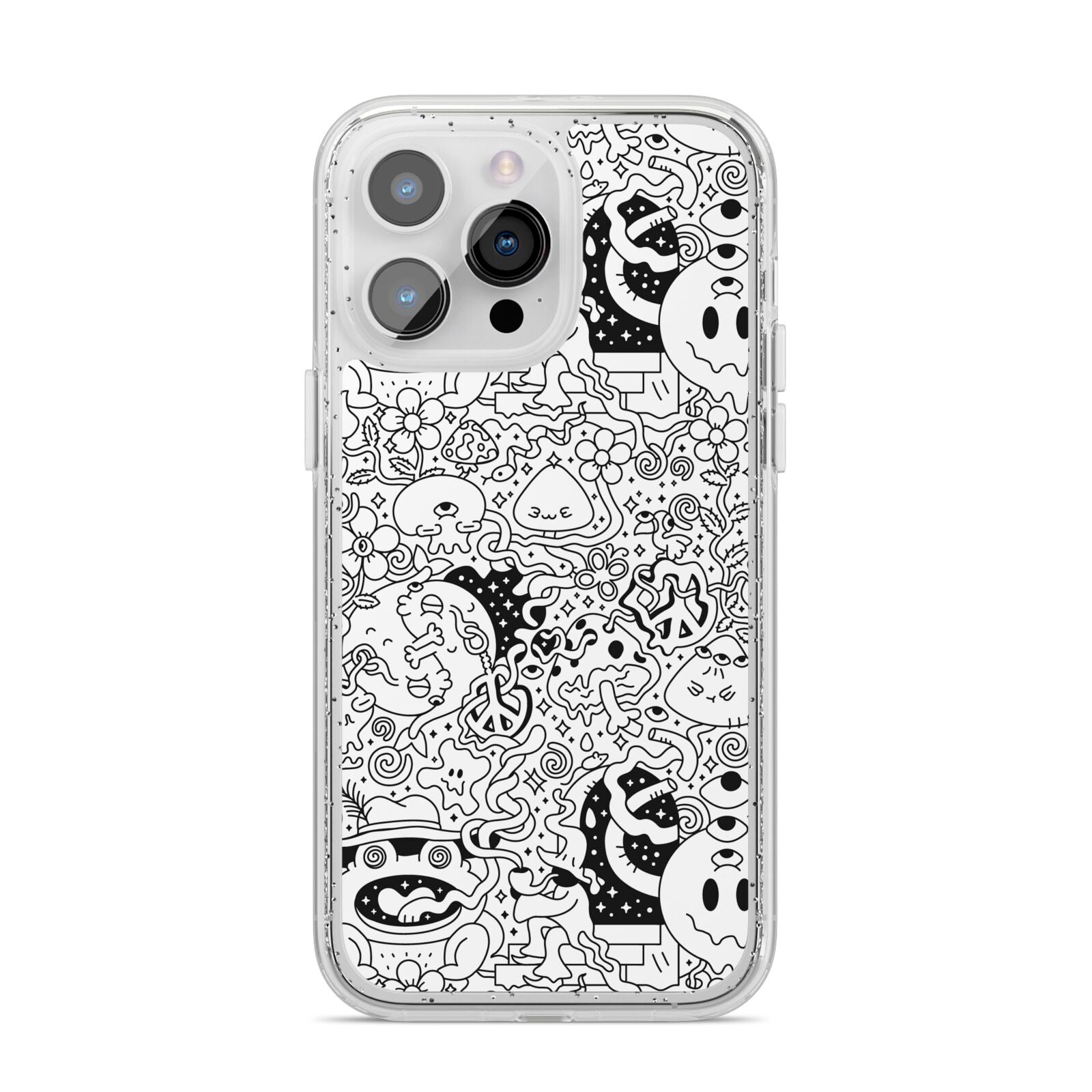 Psychedelic Cartoon iPhone 14 Pro Max Glitter Tough Case Silver