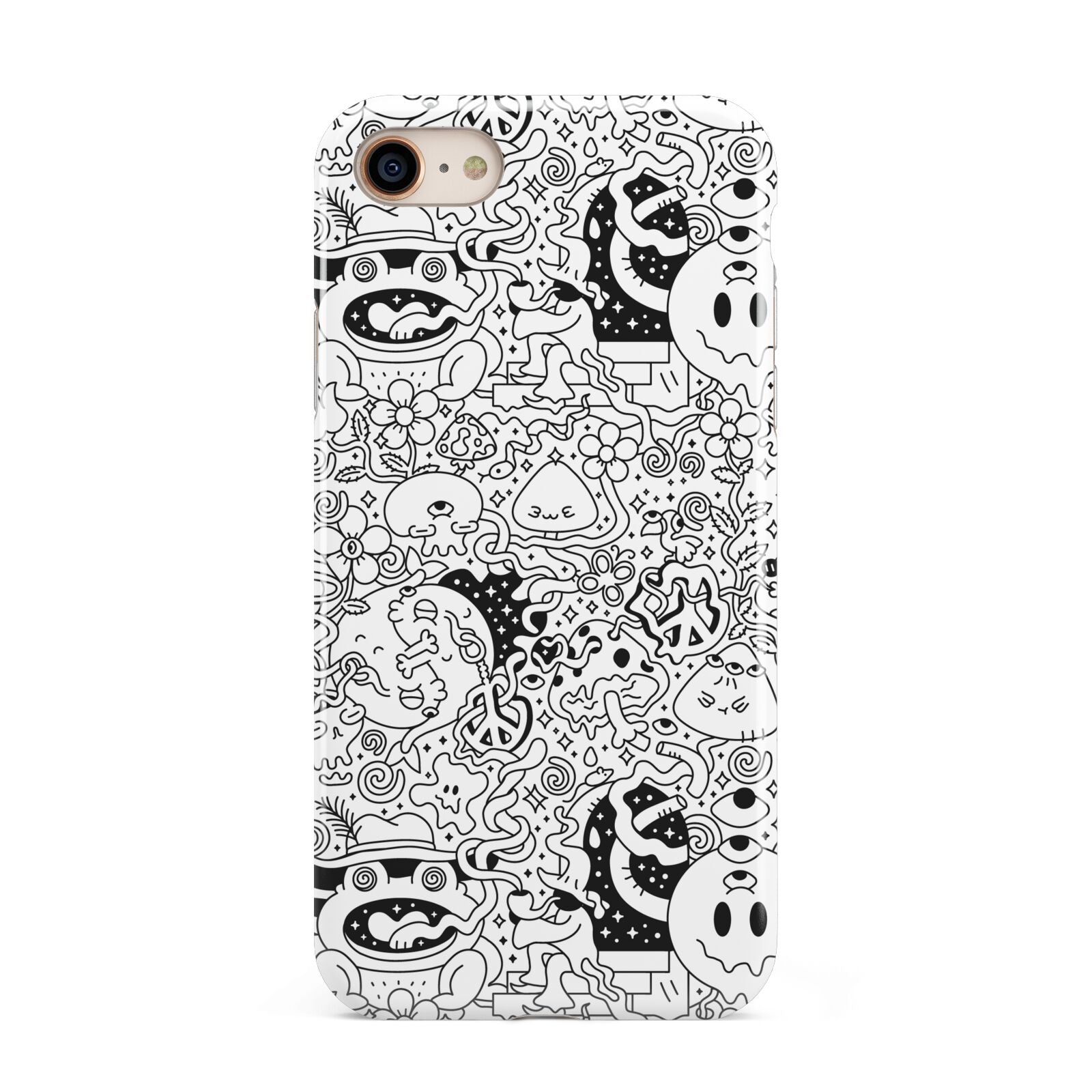 Psychedelic Cartoon iPhone 8 3D Tough Case on Gold Phone
